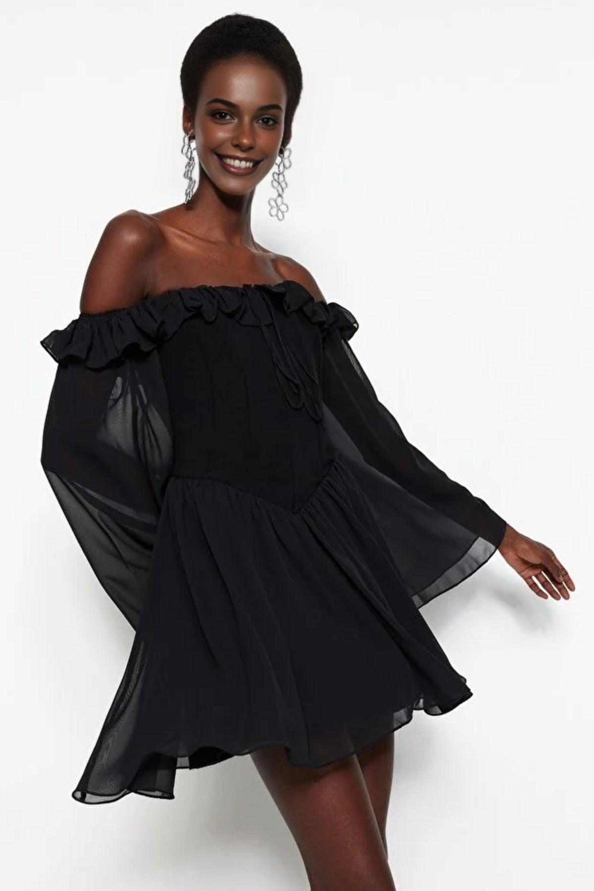 A-Line Ruffle Chiffon Evening Dress