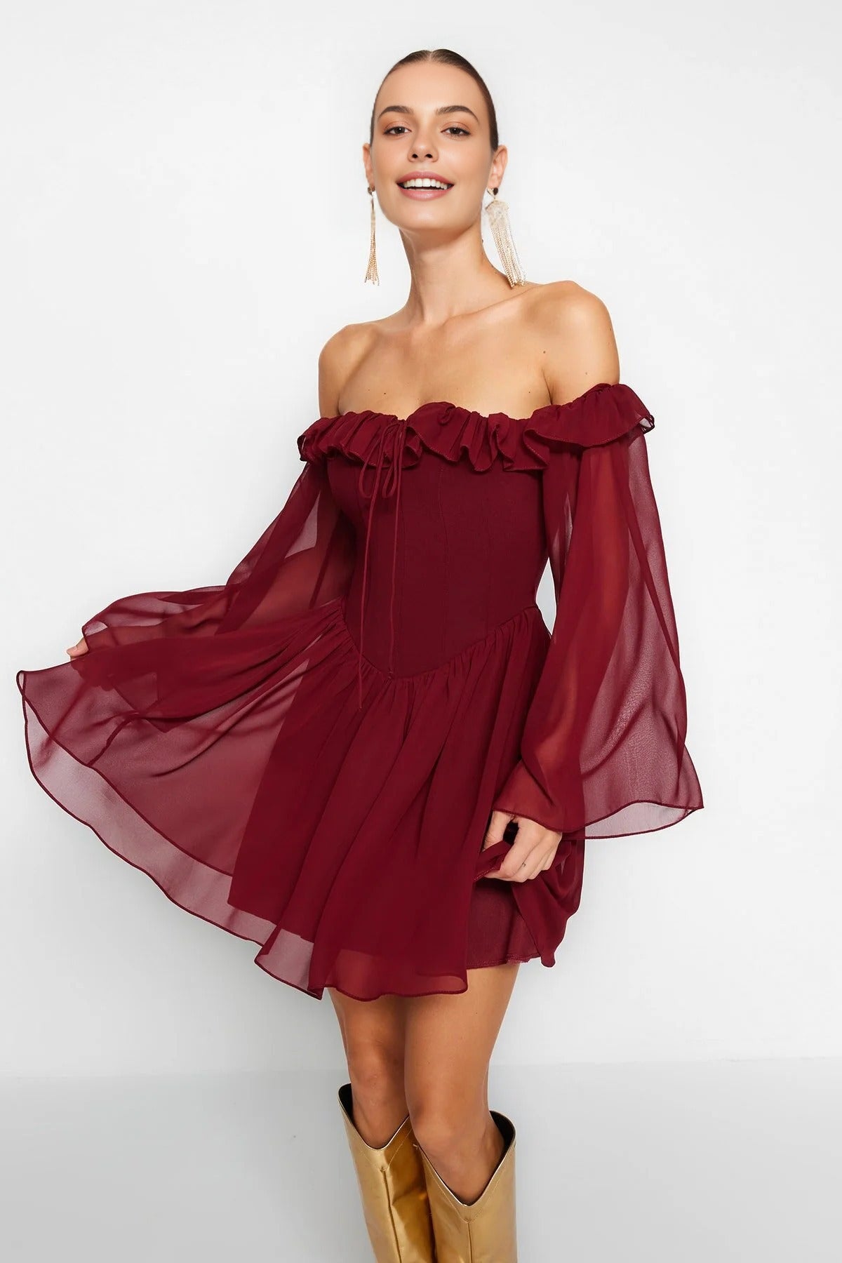 A-Line Ruffle Chiffon Evening Dress