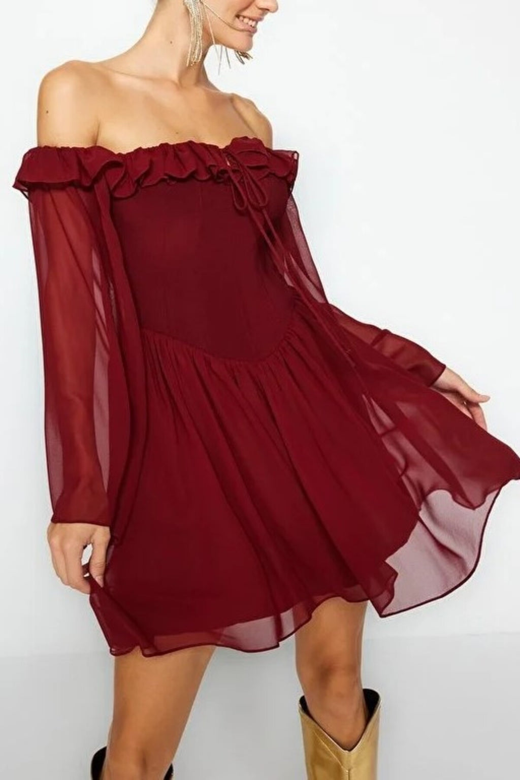 A-Line Ruffle Chiffon Evening Dress