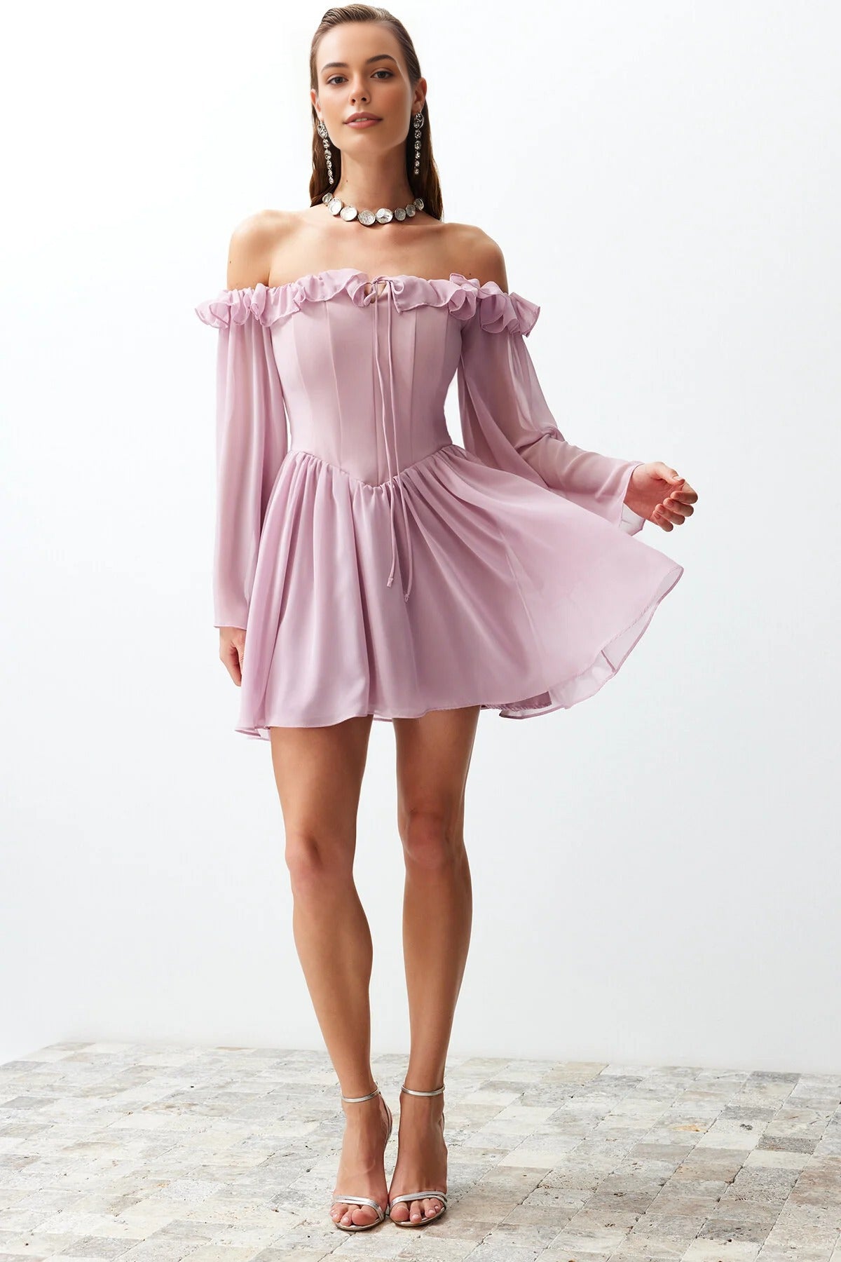 A-Line Ruffle Chiffon Evening Dress