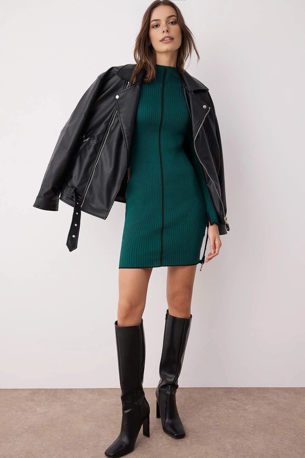 Mini Color Block Fitted Knit Dress