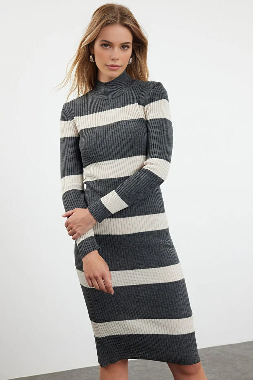 Midi Knit Striped Dress