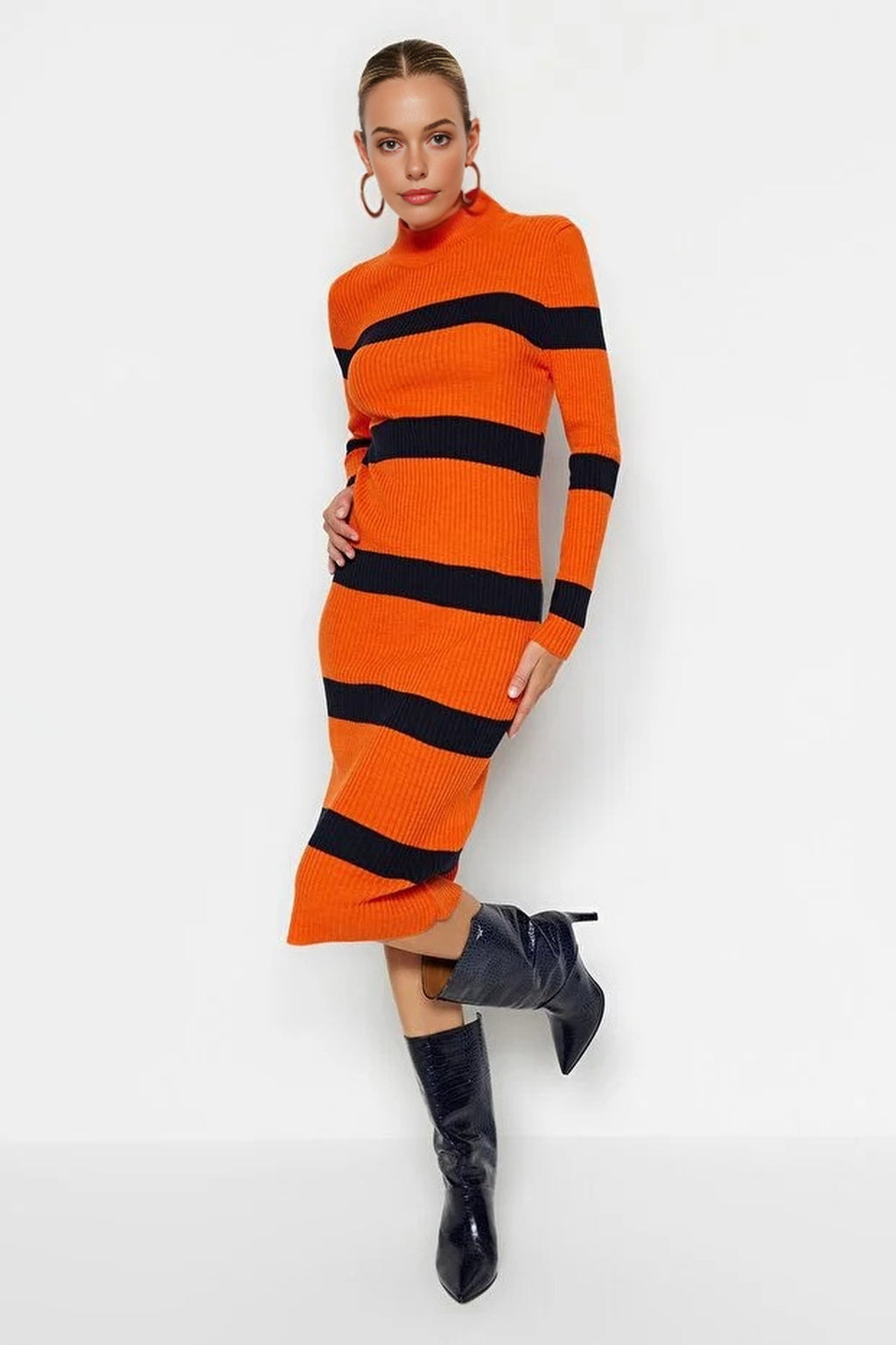 Midi Knit Striped Dress