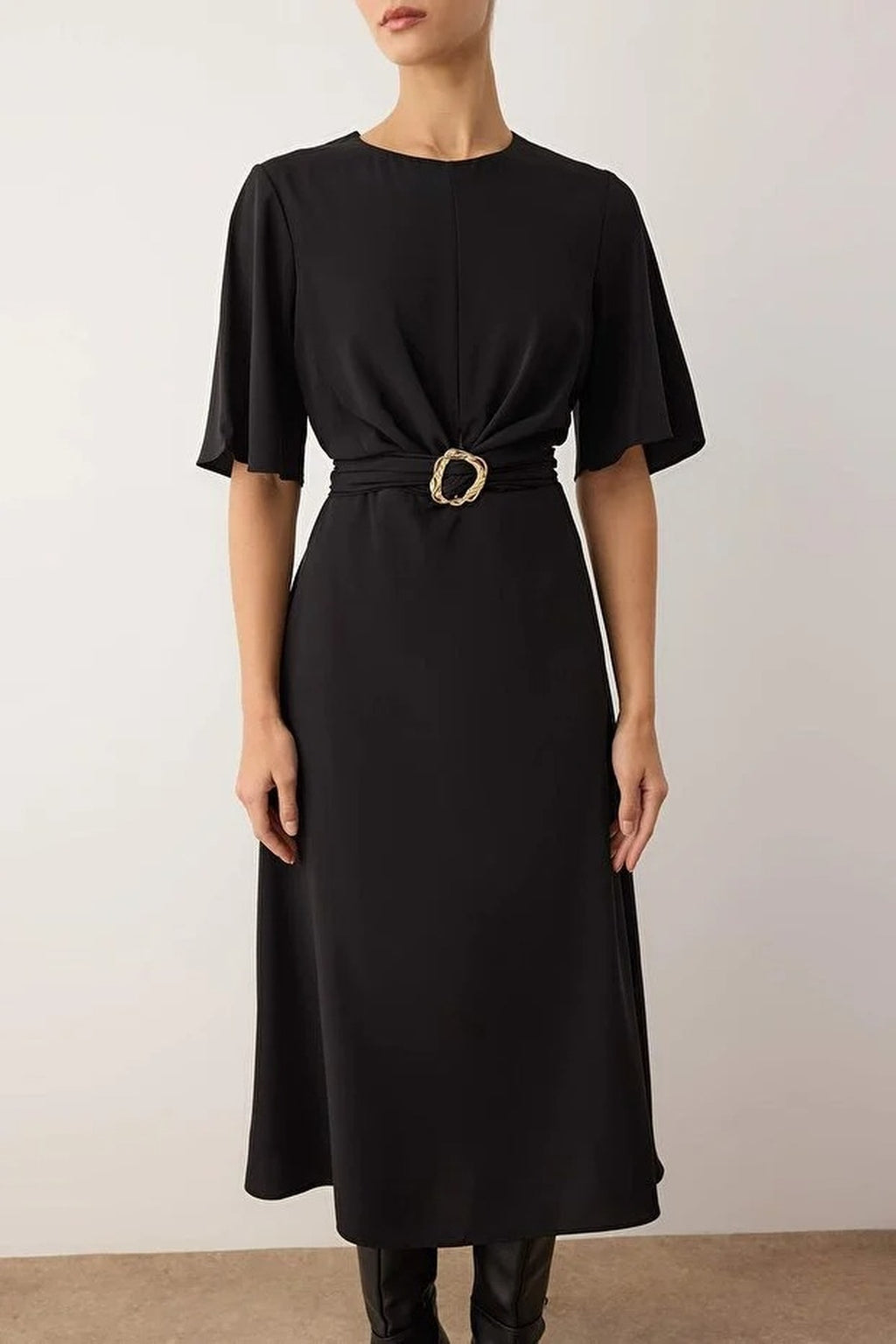 Midi Woven Dress with Accessory Details