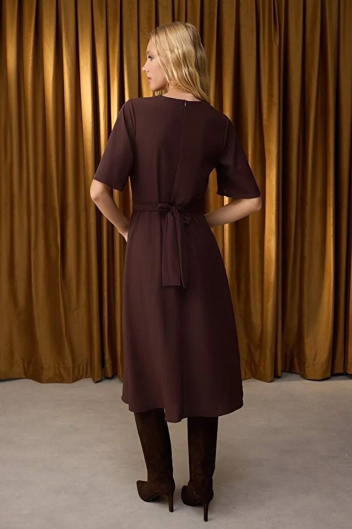 Midi Woven Dress with Accessory Details