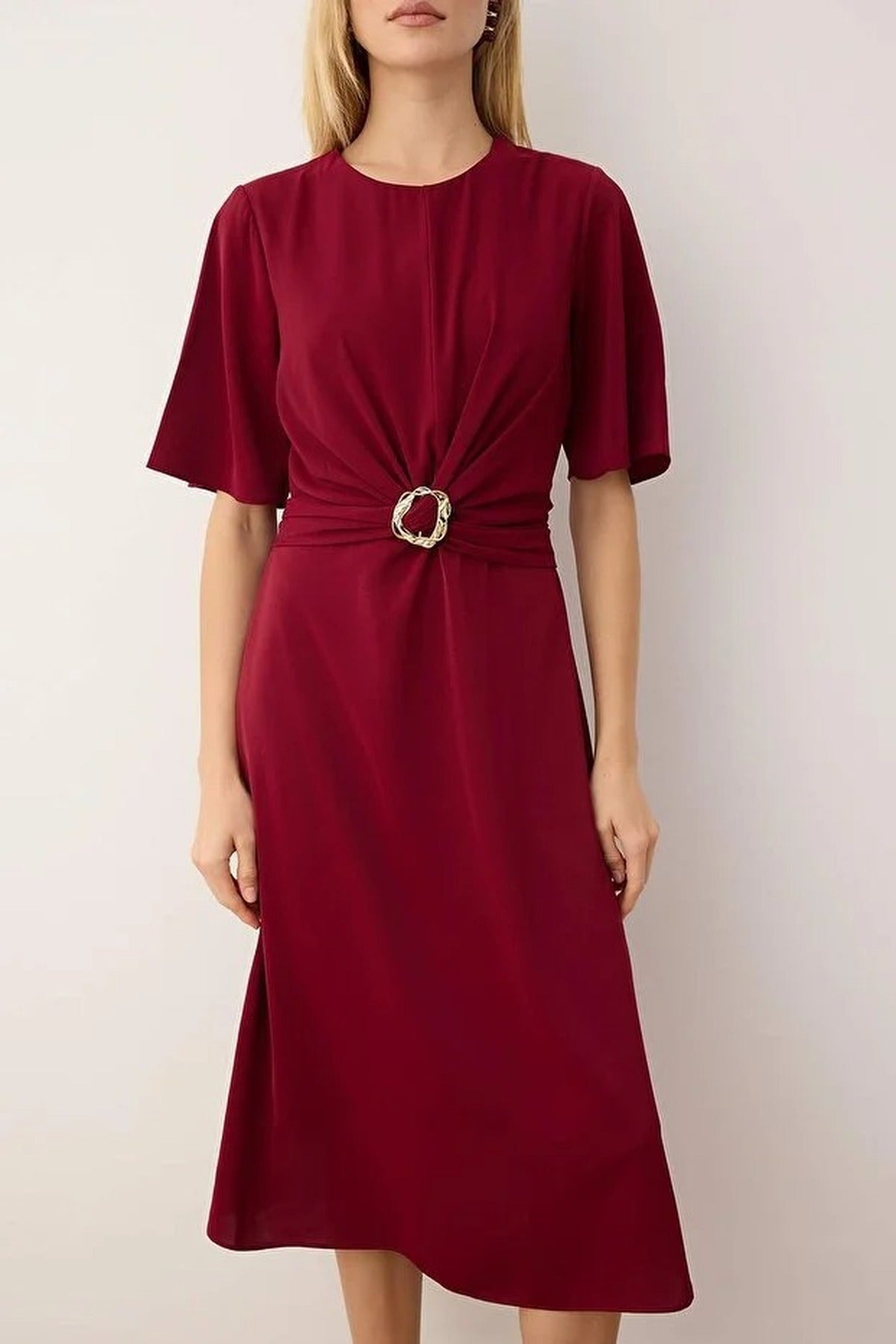 Midi Woven Dress with Accessory Details