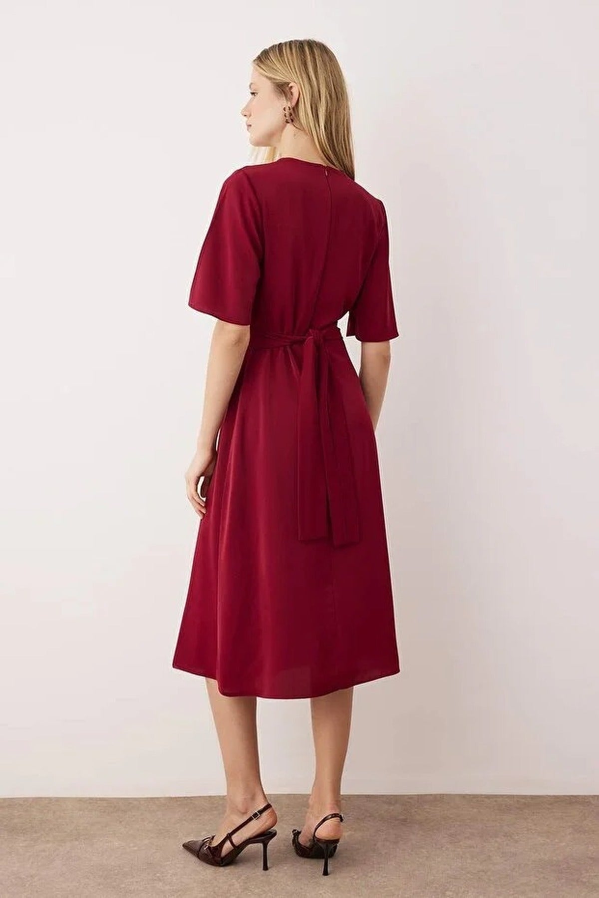 Midi Woven Dress with Accessory Details