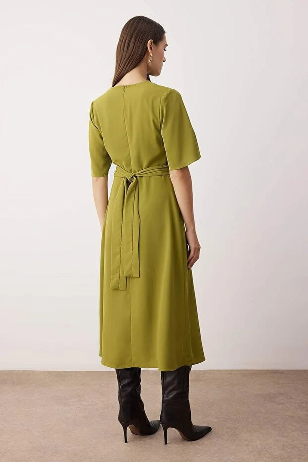 Midi Woven Dress with Accessory Details