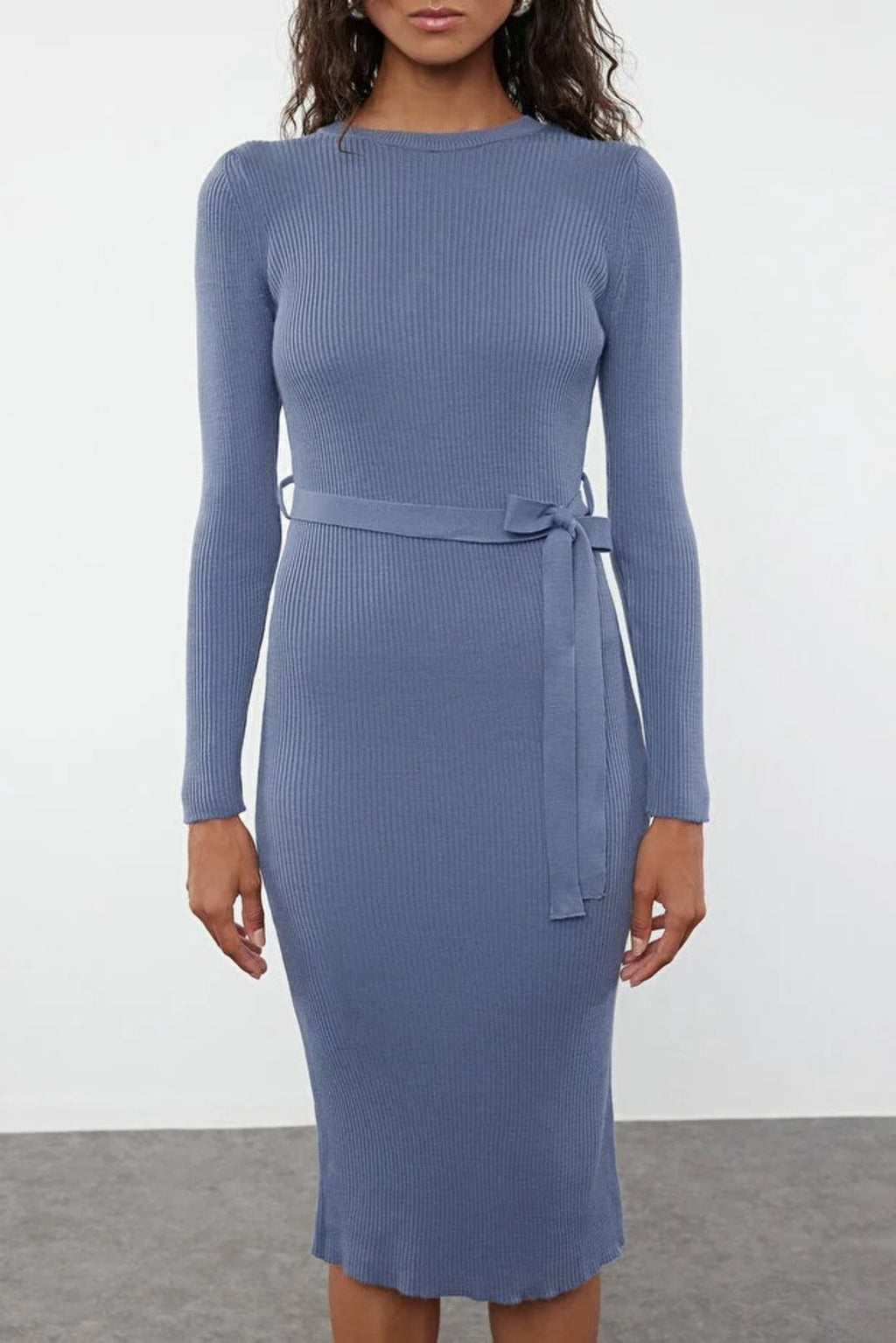Midi Knit Belt Detail Dress