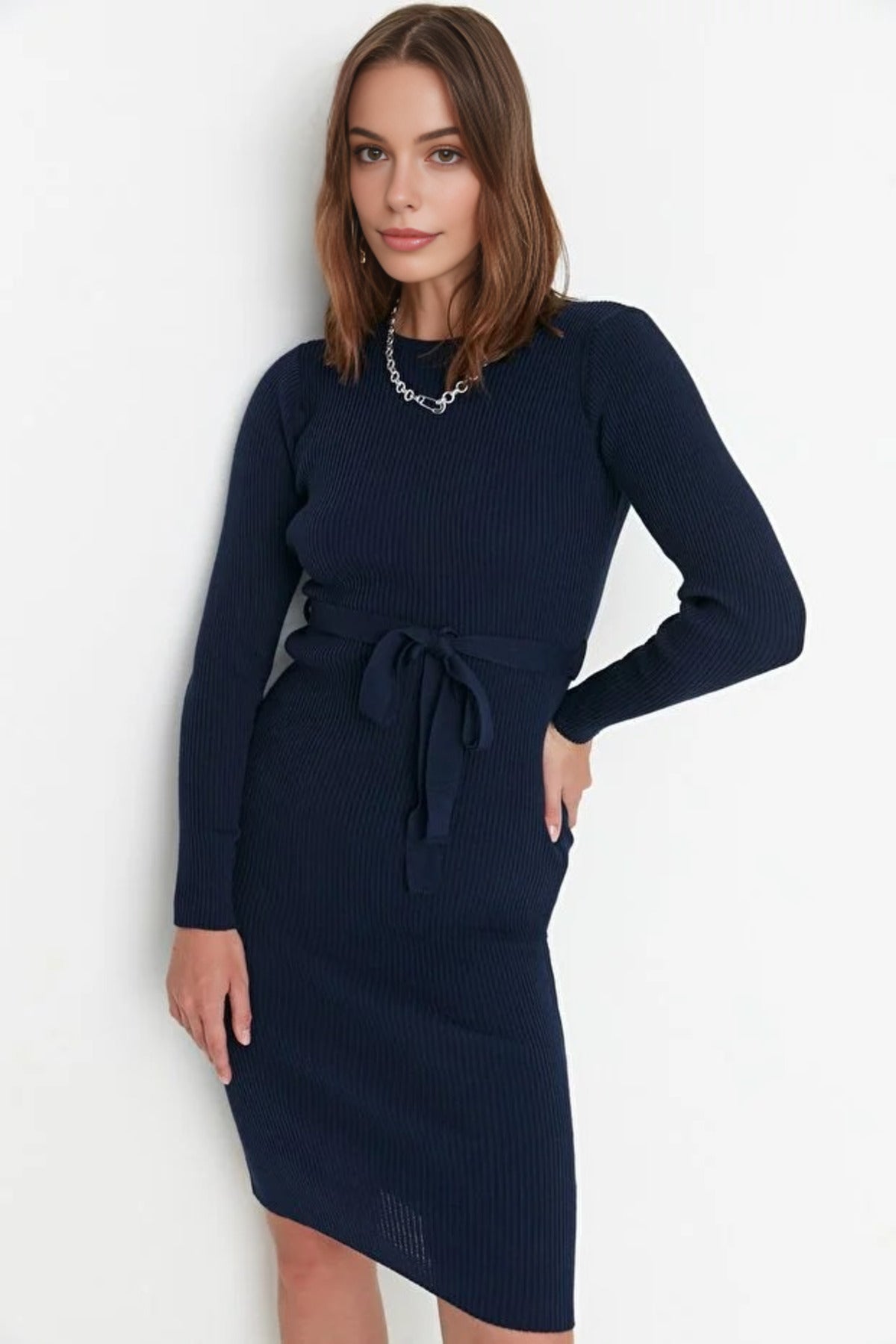 Midi Knit Belt Detail Dress