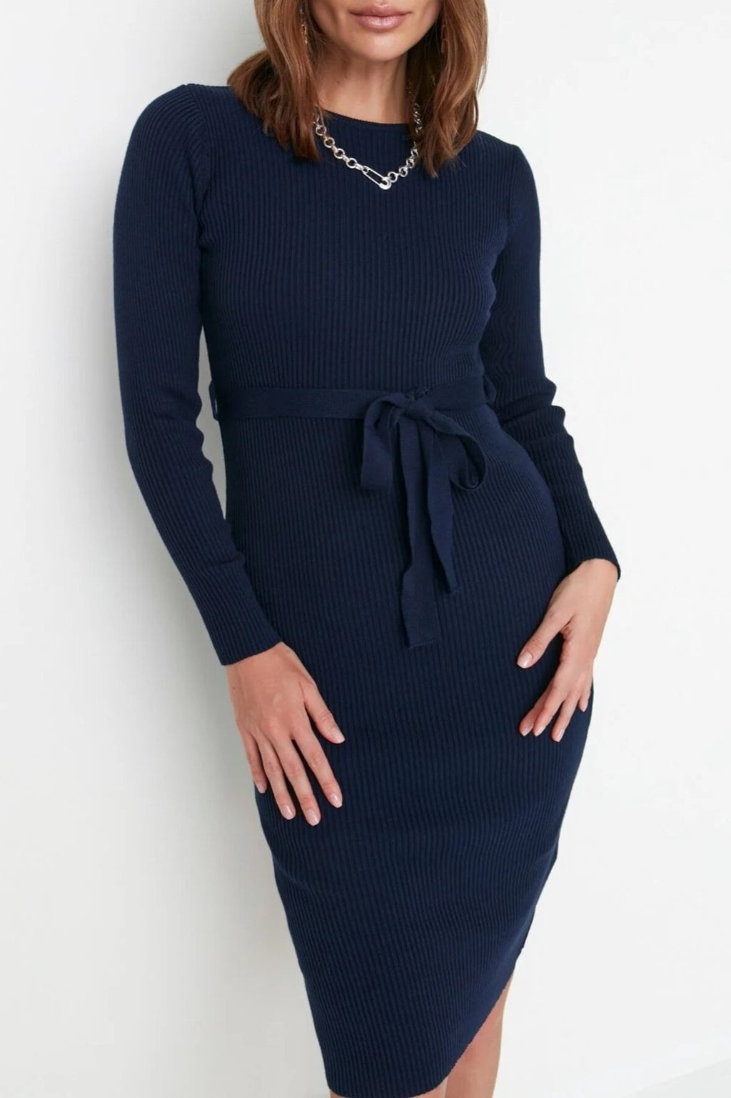 Midi Knit Belt Detail Dress