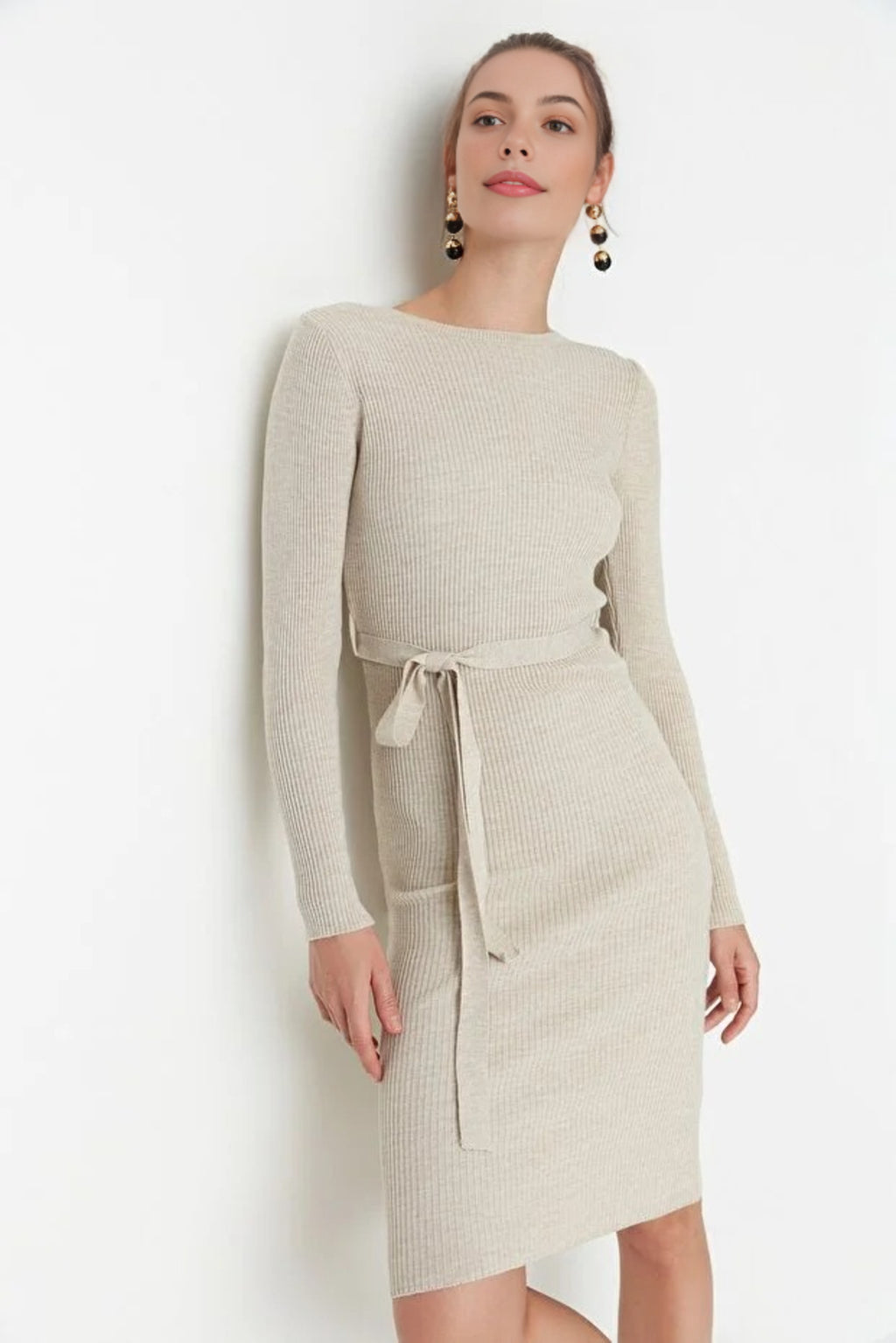 Midi Knit Belt Detail Dress