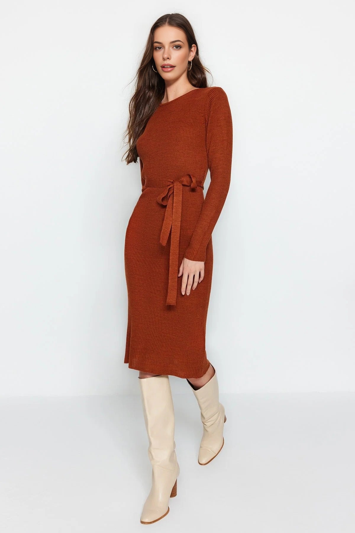 Midi Knit Belt Detail Dress
