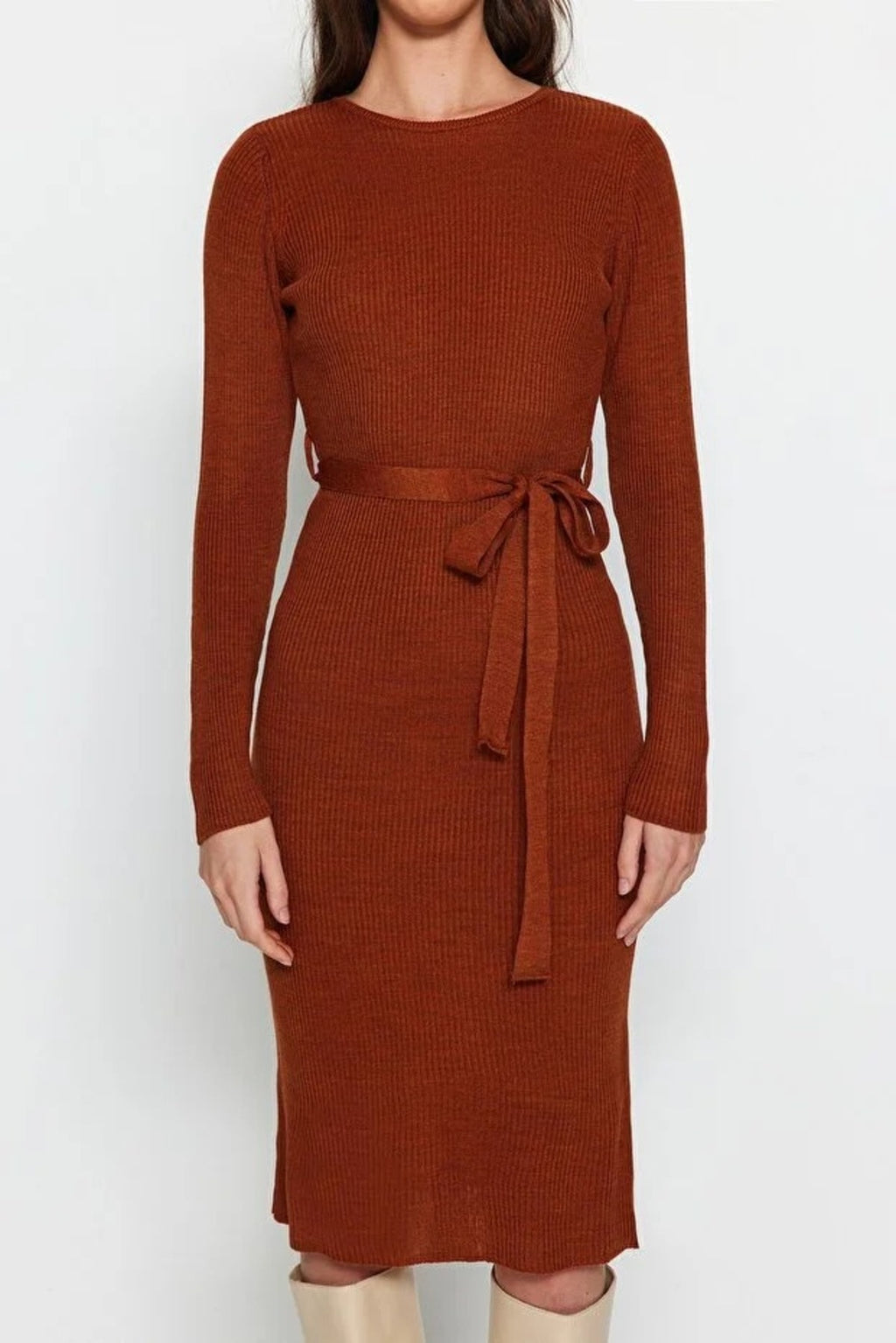Midi Knit Belt Detail Dress