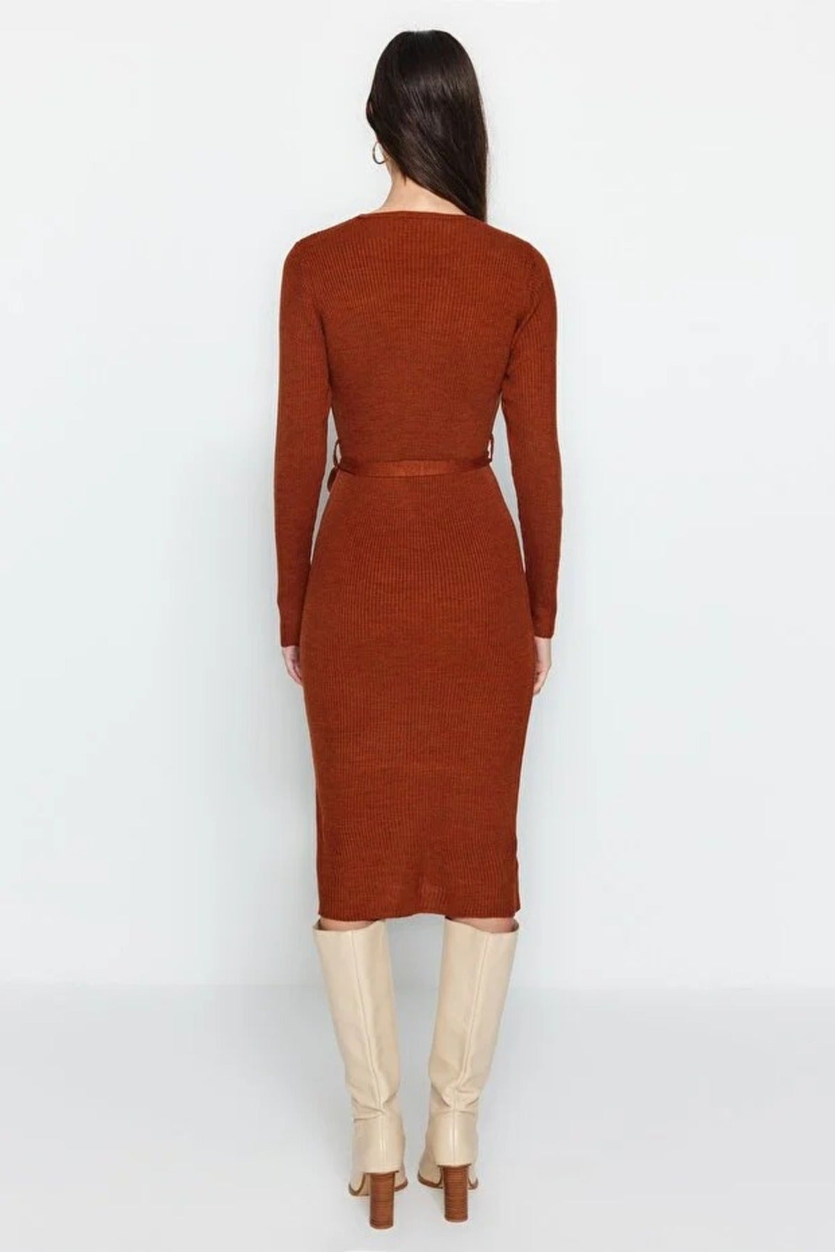 Midi Knit Belt Detail Dress