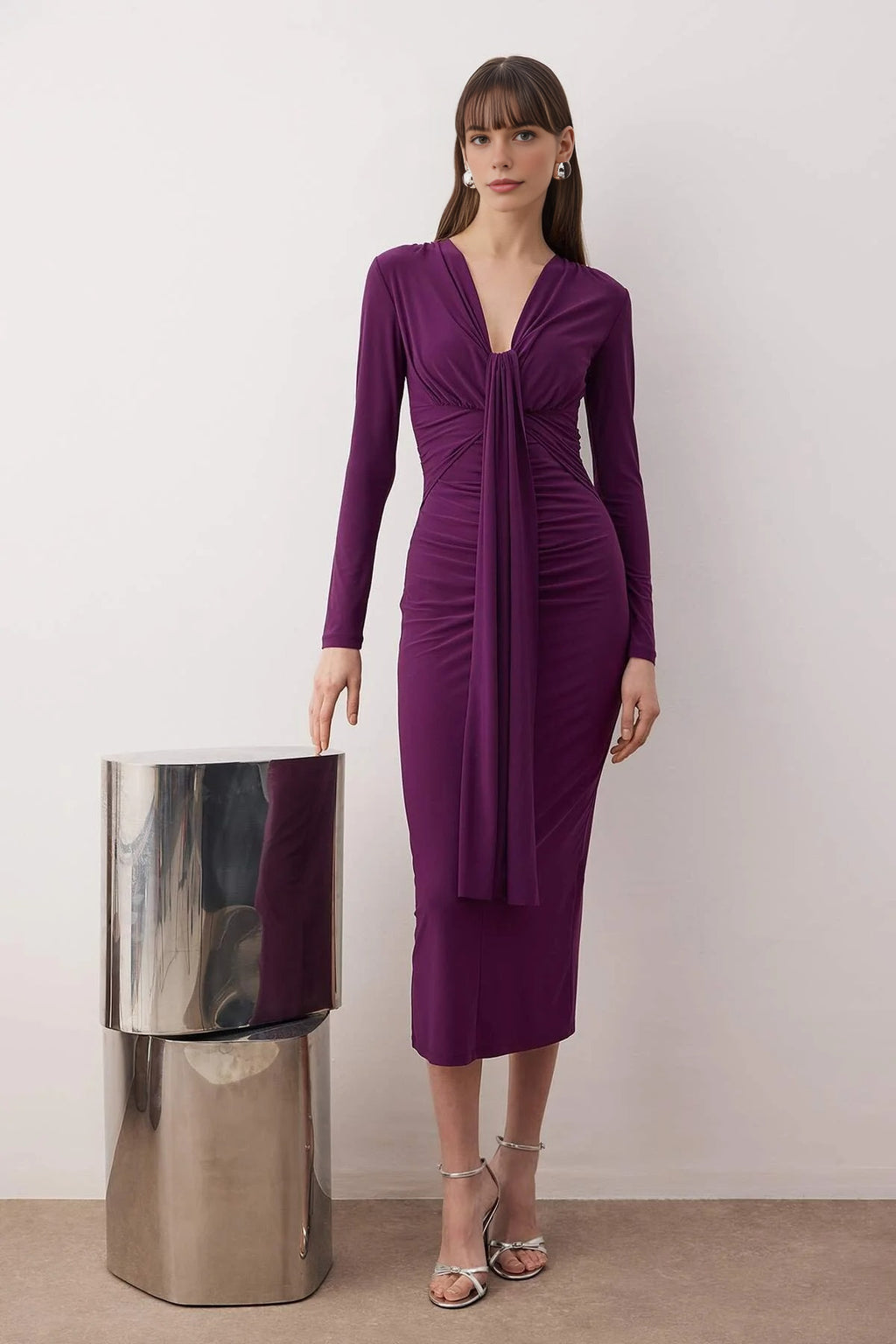 Elegant V-Neck Knit Dress