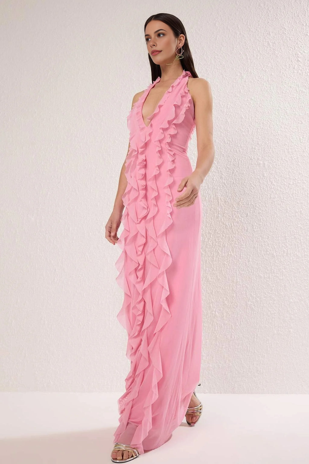 Tulle Evening Dress with Ruffled and Lined