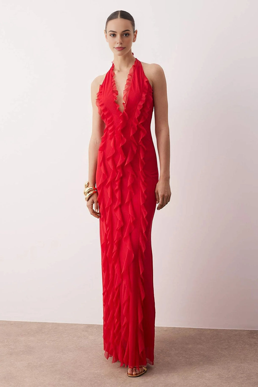 Tulle Evening Dress with Ruffled and Lined