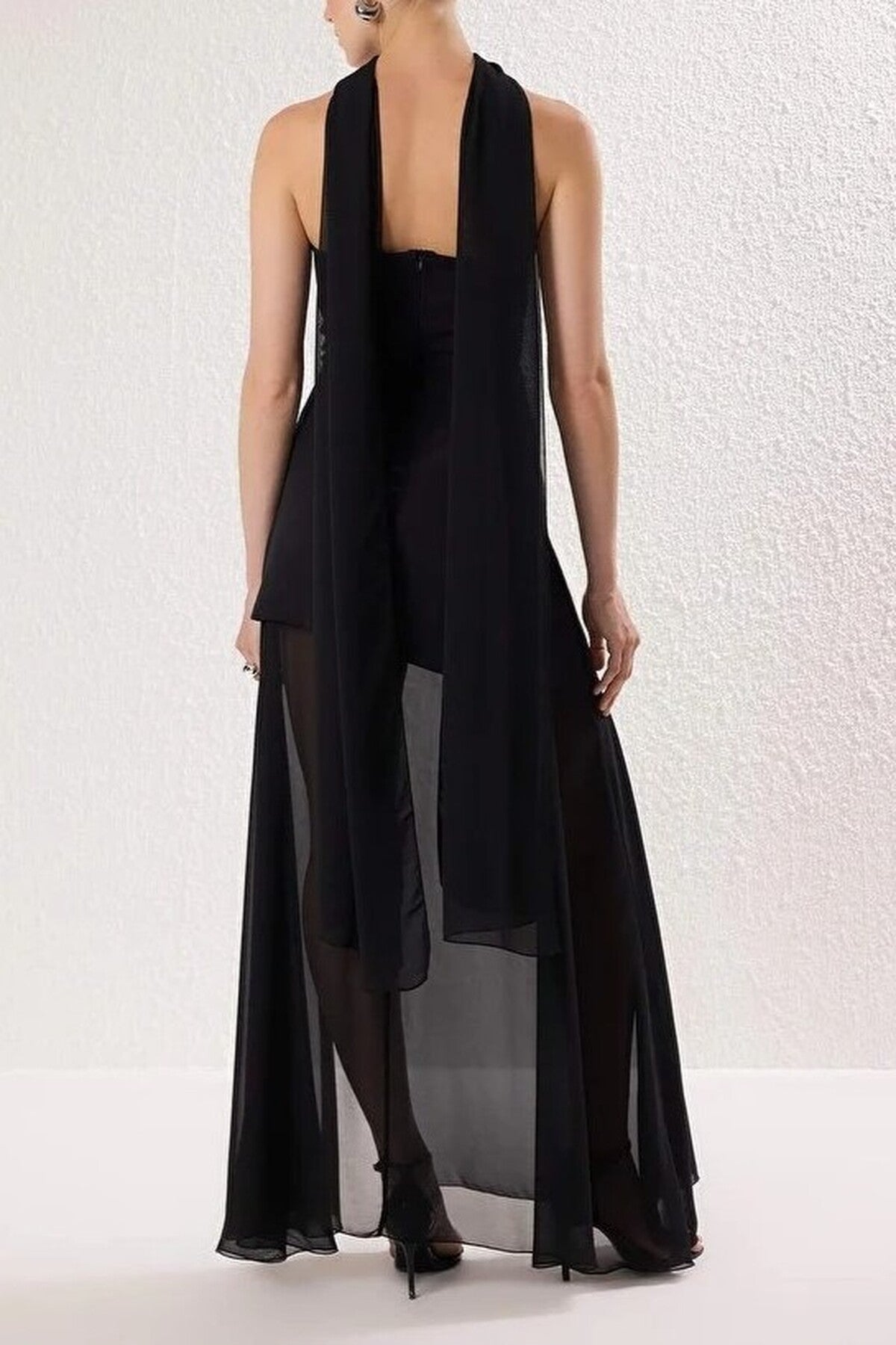 Woven Maxi Evening Dress with Shawl Detail