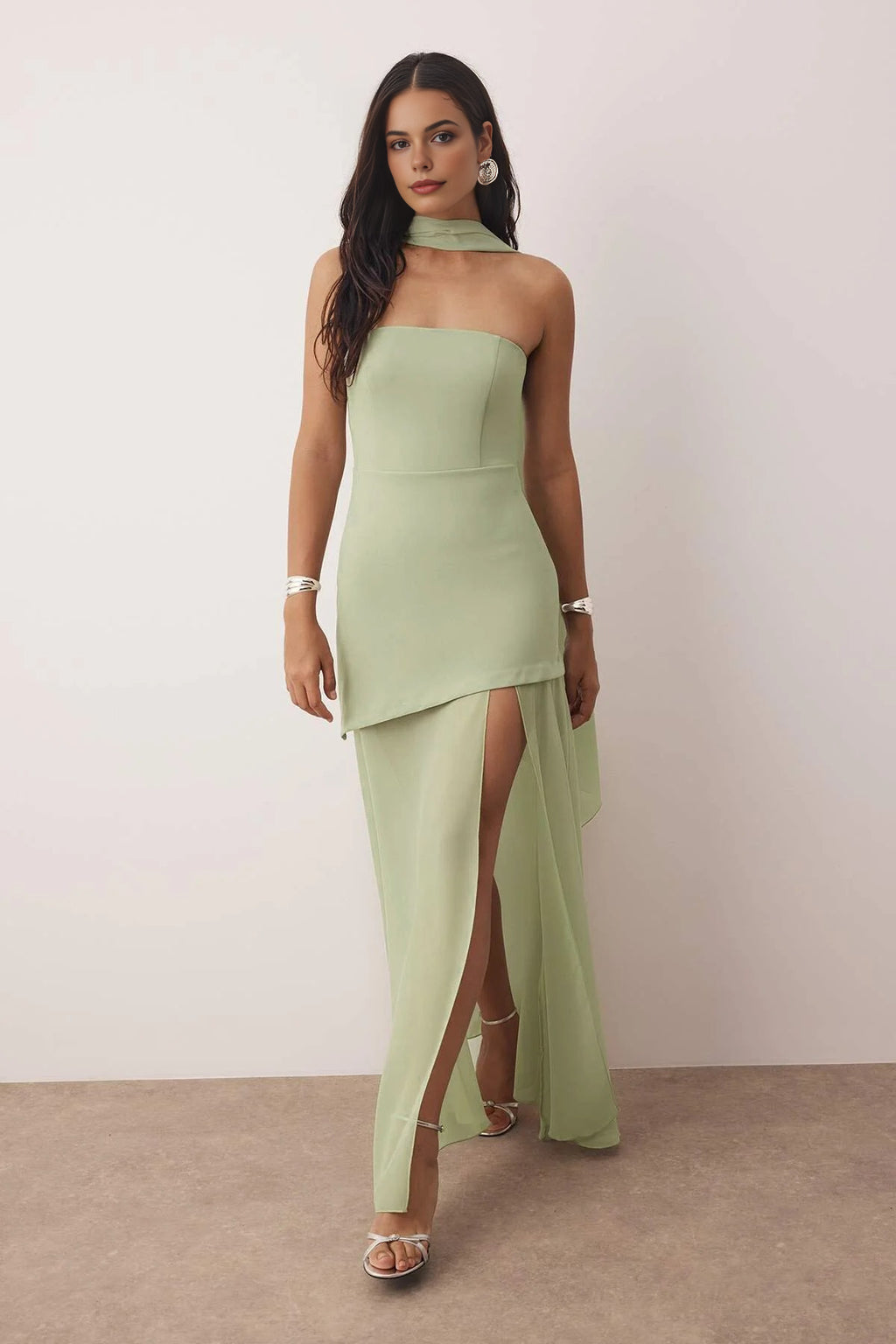 Woven Maxi Evening Dress with Shawl Detail