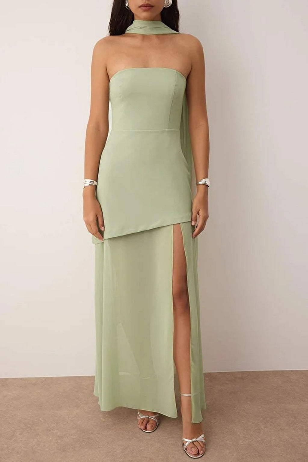 Woven Maxi Evening Dress with Shawl Detail