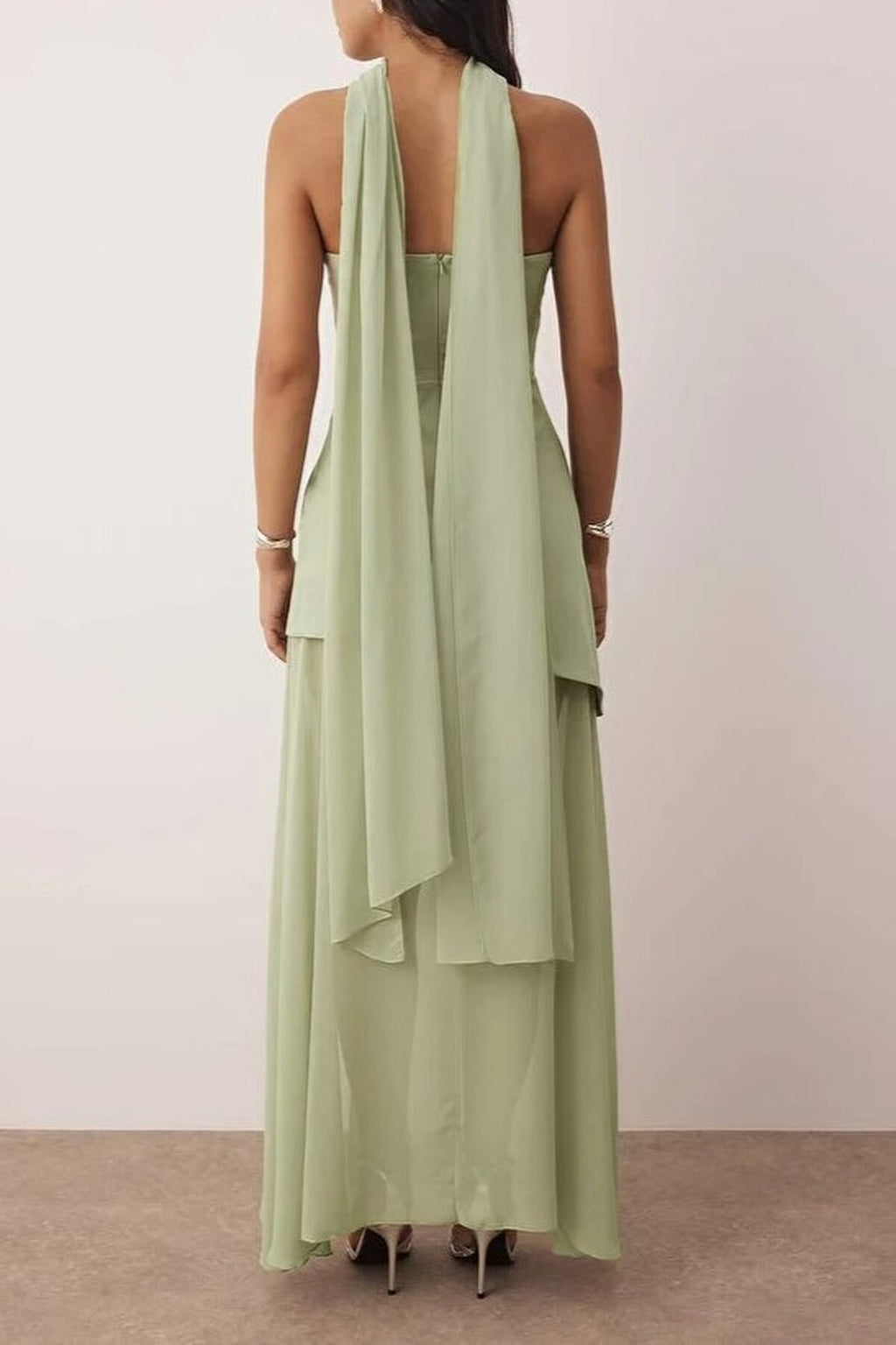 Woven Maxi Evening Dress with Shawl Detail