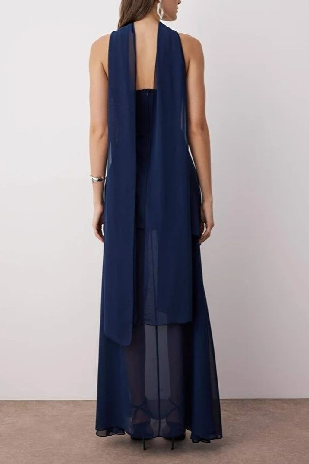 Woven Maxi Evening Dress with Shawl Detail