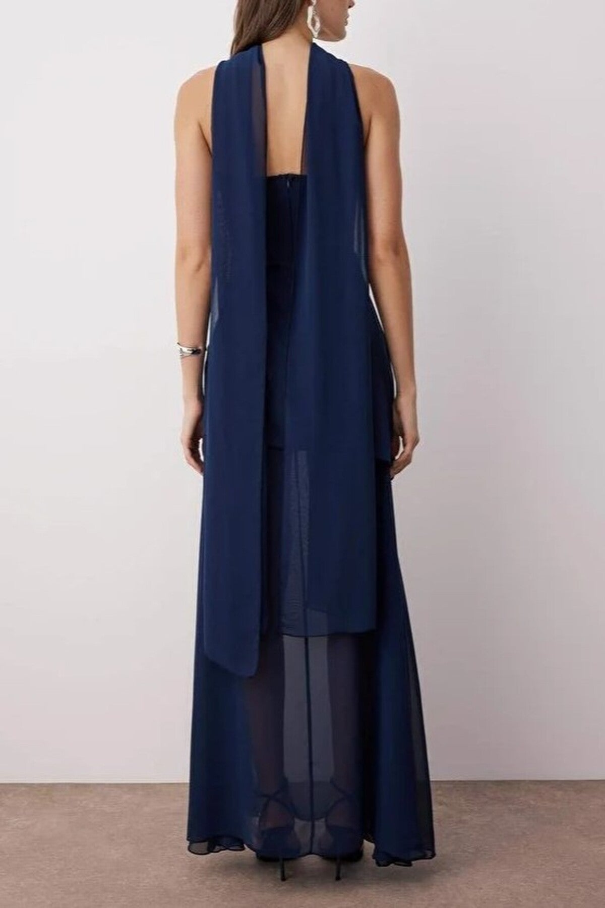 Woven Maxi Evening Dress with Shawl Detail