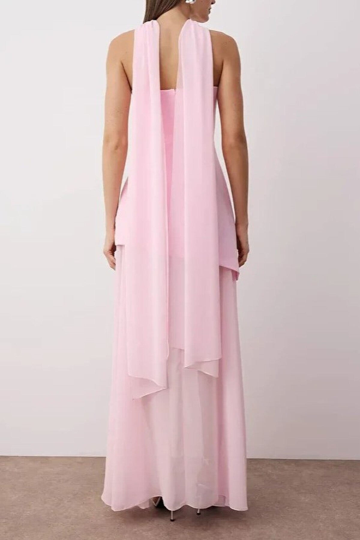 Woven Maxi Evening Dress with Shawl Detail