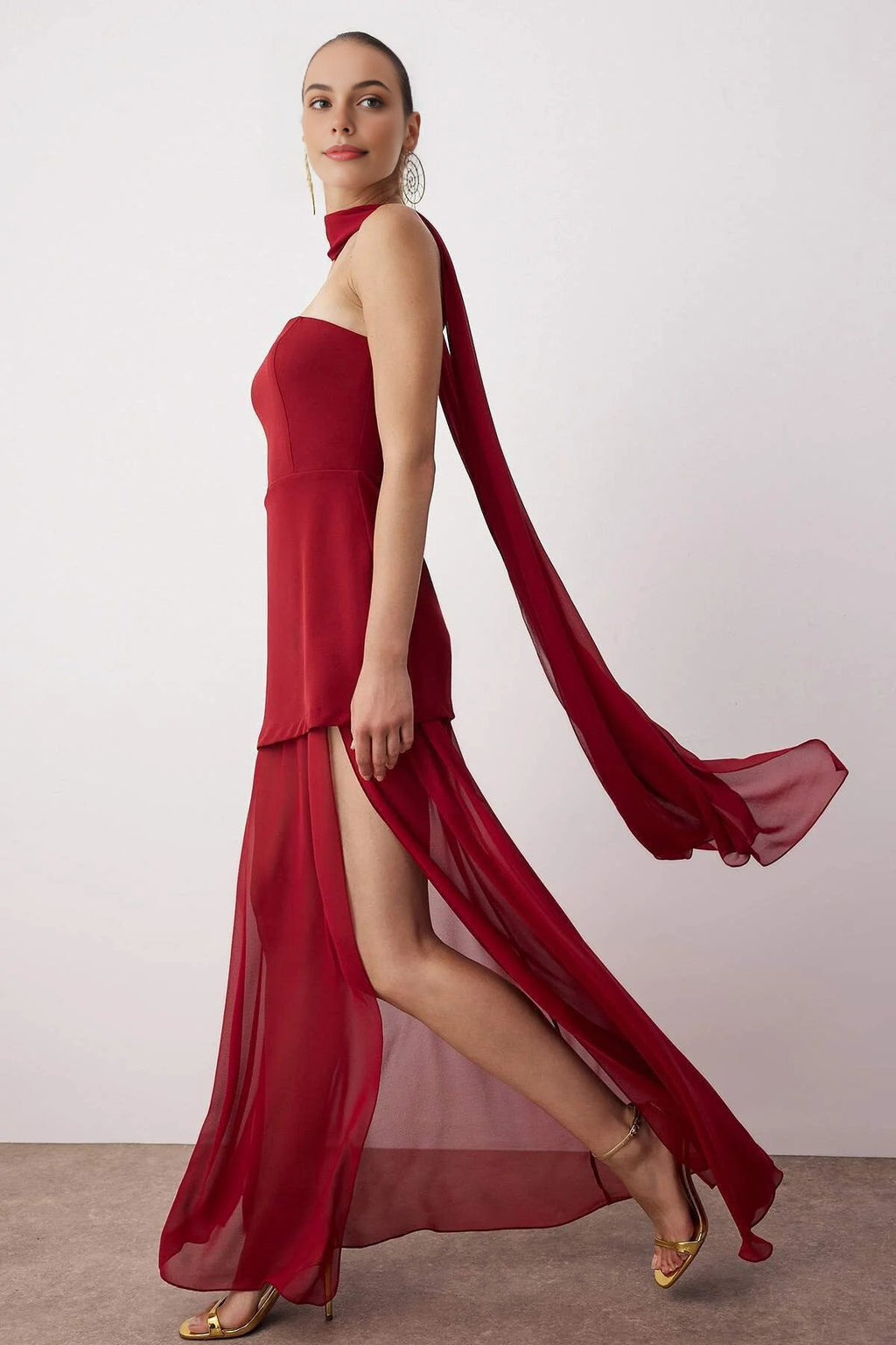 Woven Maxi Evening Dress with Shawl Detail