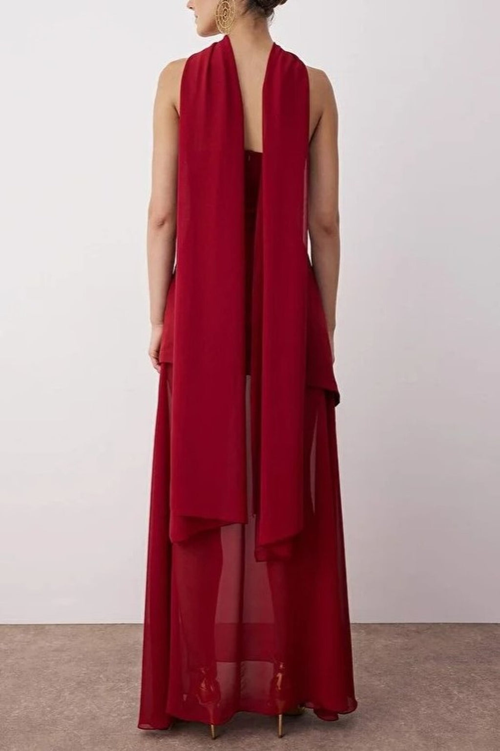 Woven Maxi Evening Dress with Shawl Detail