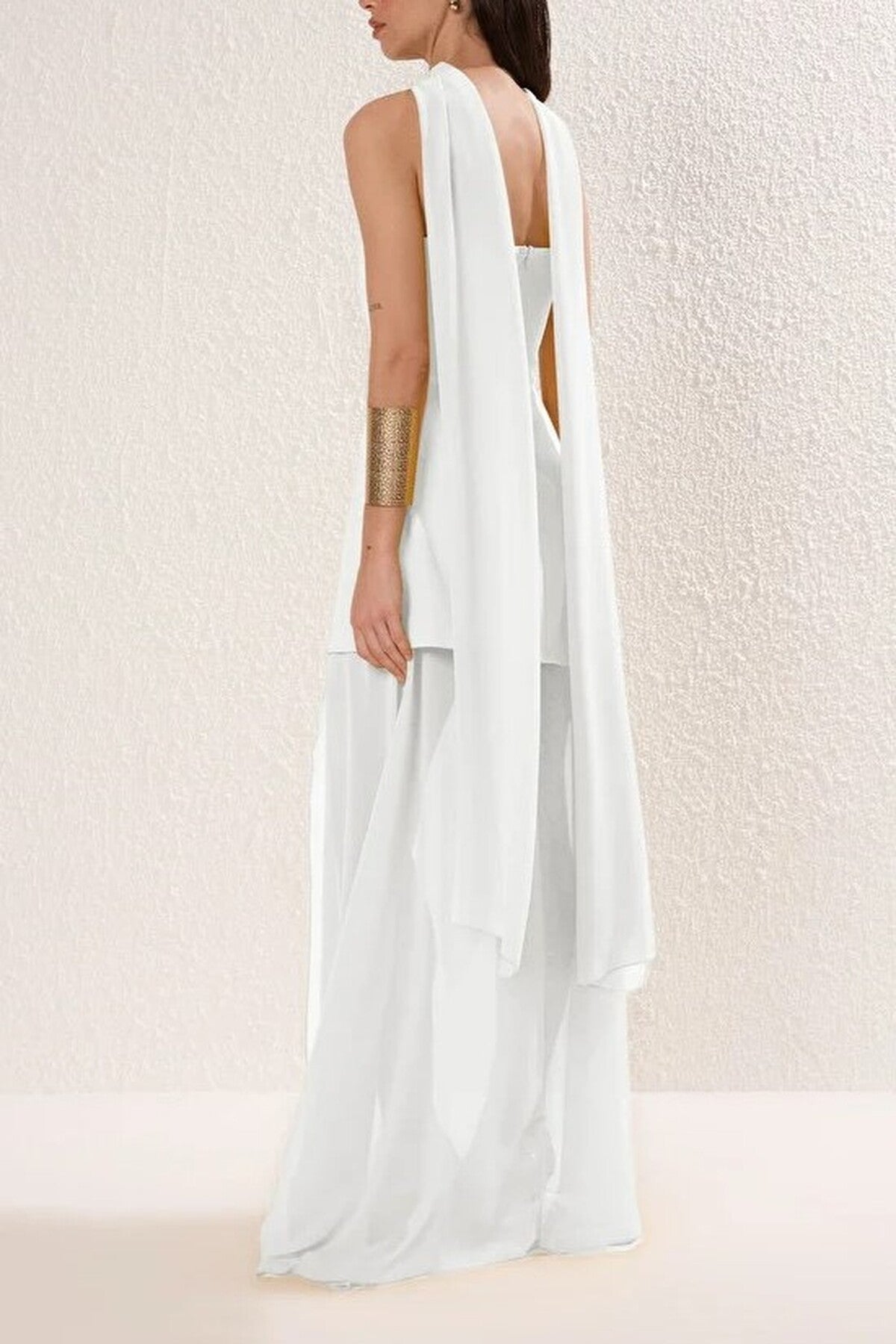 Woven Maxi Evening Dress with Shawl Detail