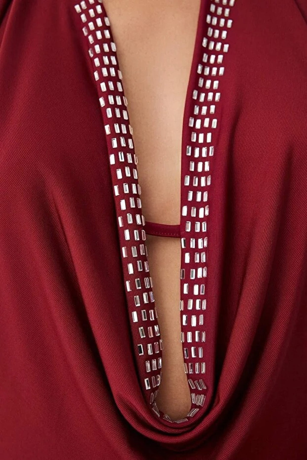 Cowl Neck Evening Dress with Shiny Stone Detail