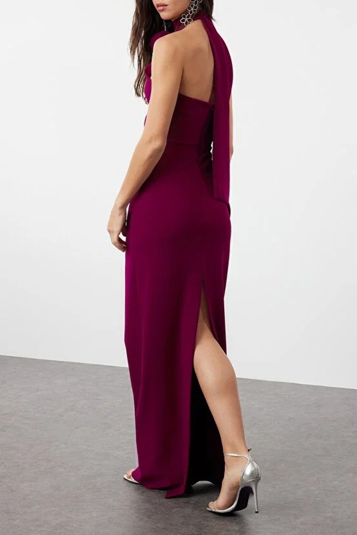 Woven Maxi Elegant Evening Dress with Rose Detail