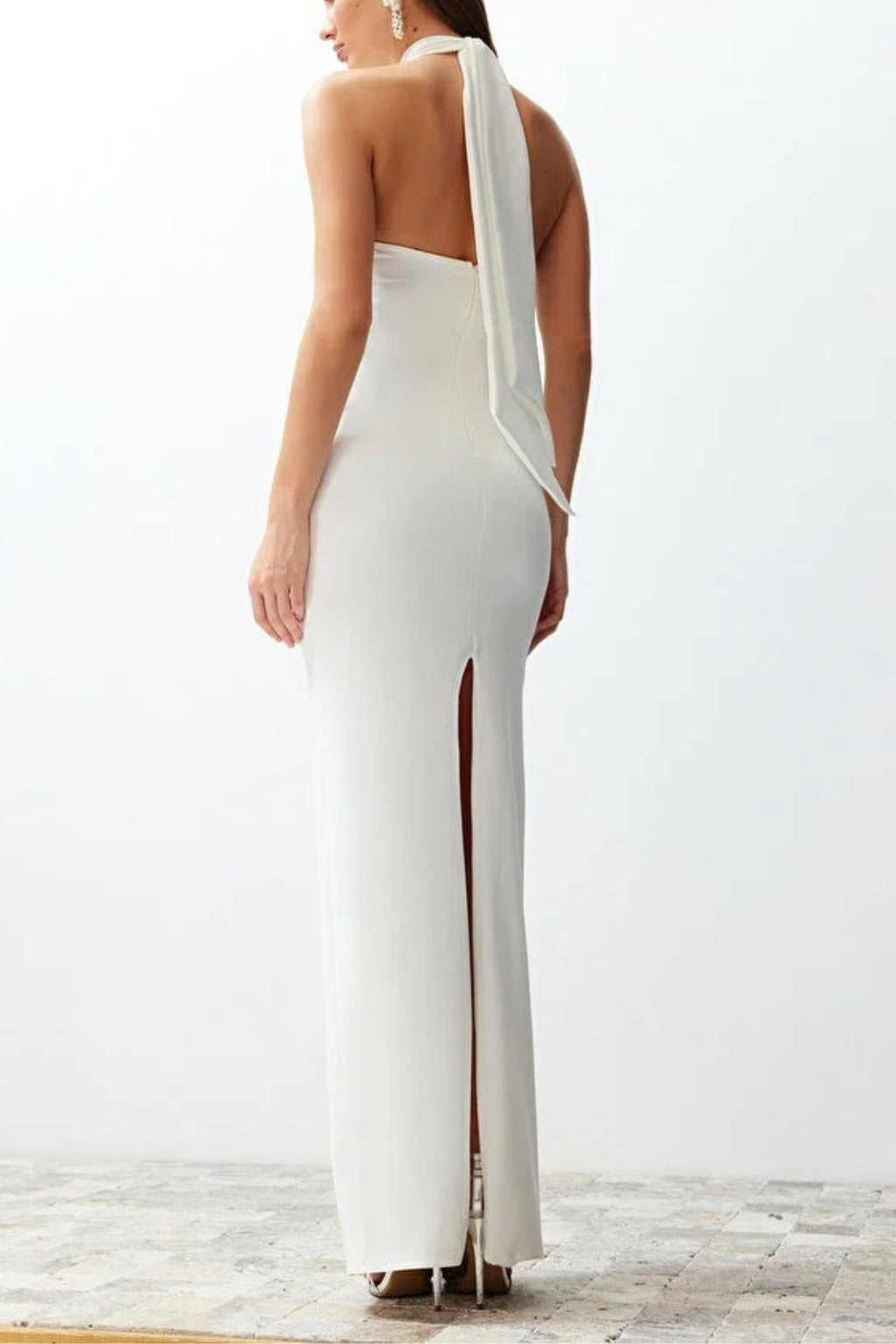 Woven Maxi Elegant Evening Dress with Rose Detail