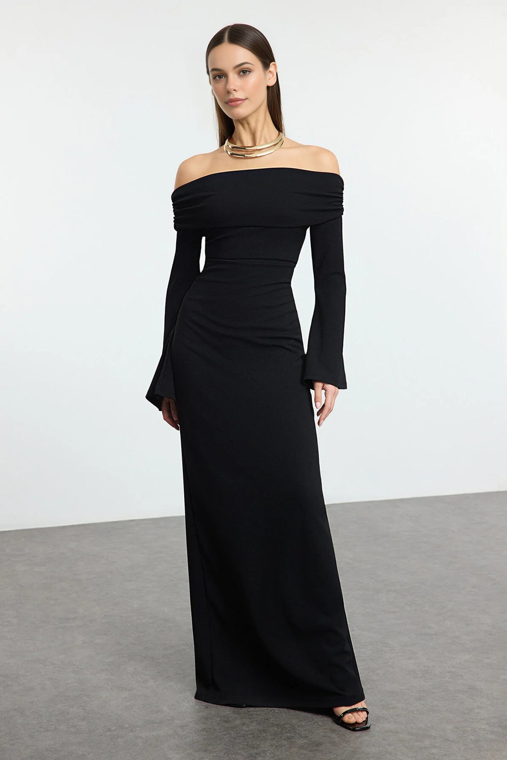 Carmen Collar Maxi Elegant Evening Dress