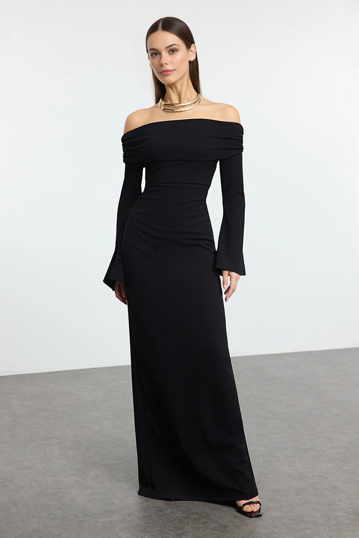 Carmen Collar Maxi Elegant Evening Dress