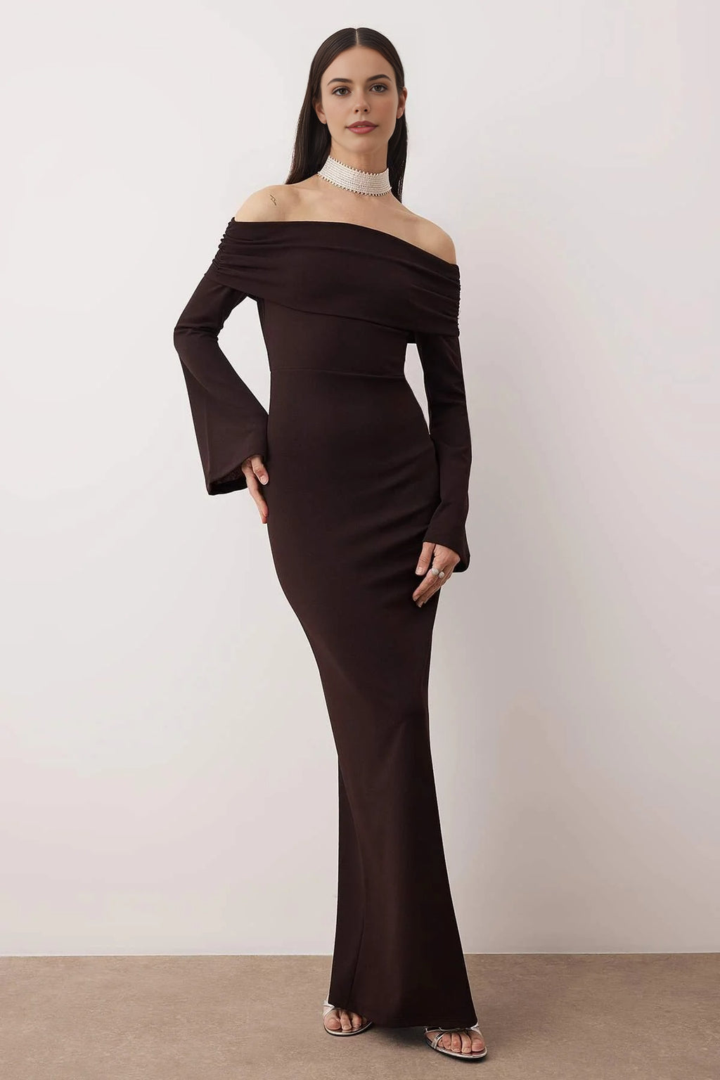 Carmen Collar Maxi Elegant Evening Dress