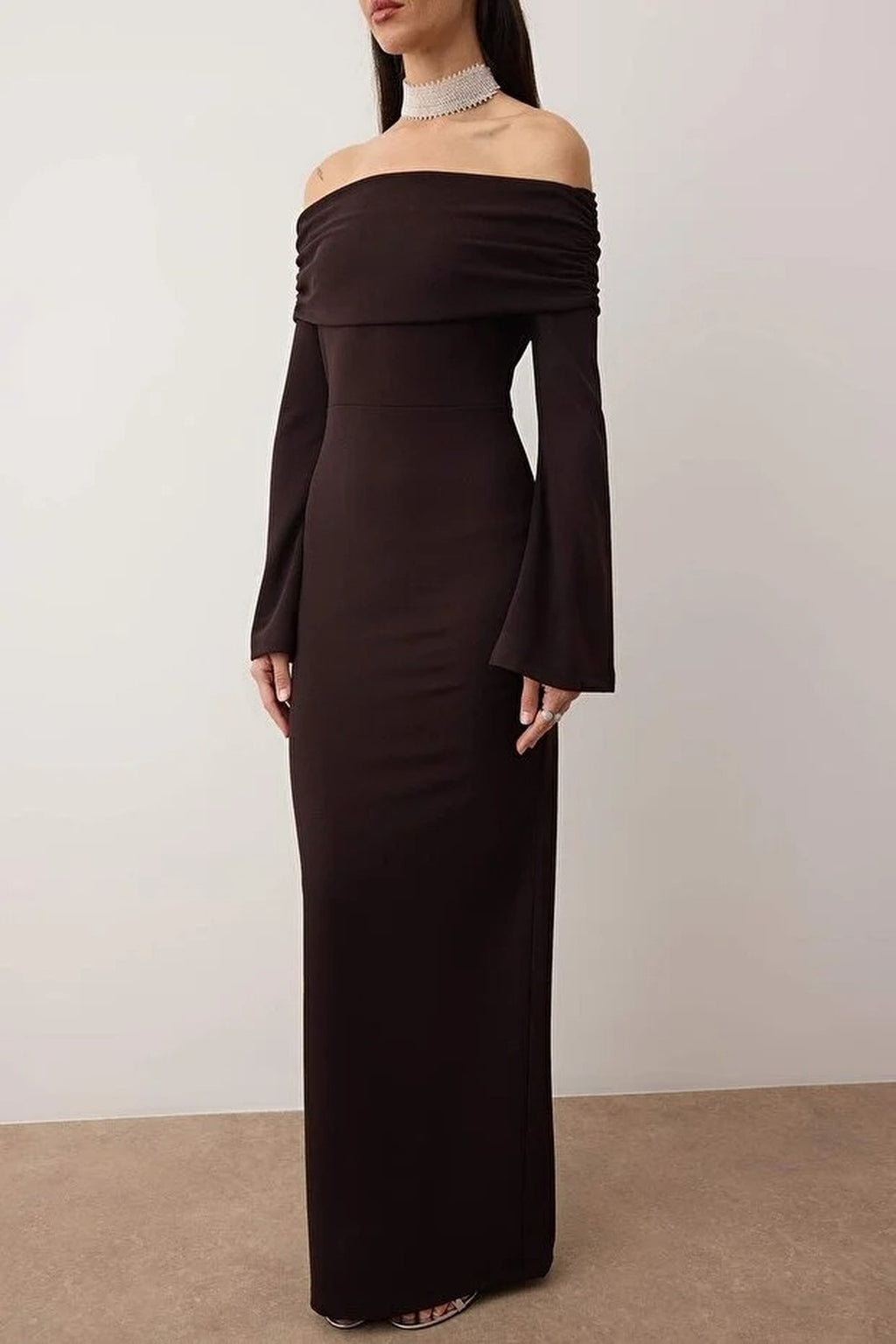 Carmen Collar Maxi Elegant Evening Dress