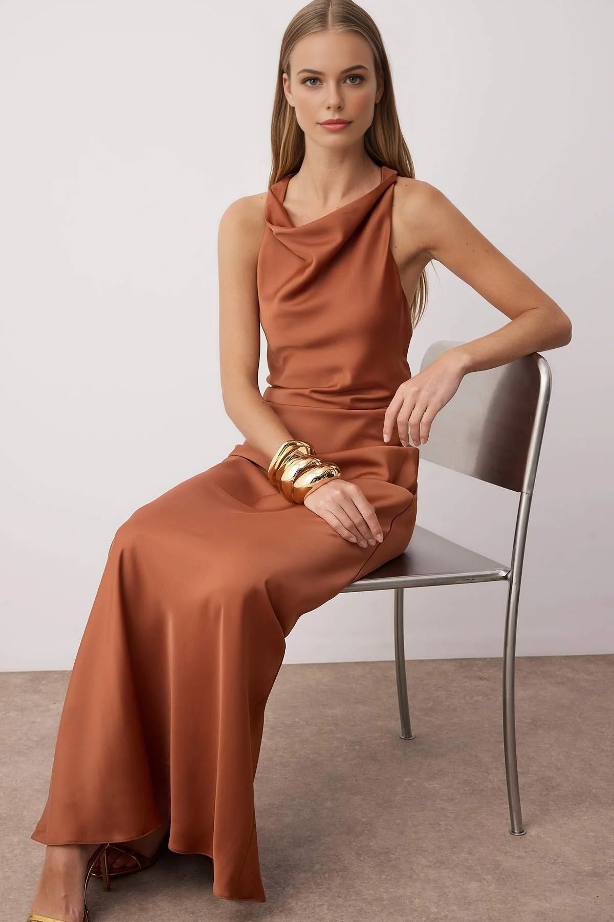 Satin Maxi Evening Dress
