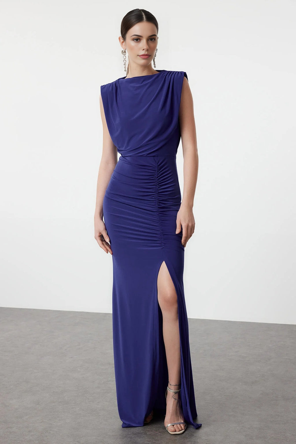 Draped Woven Maxi Elegant Evening Dress