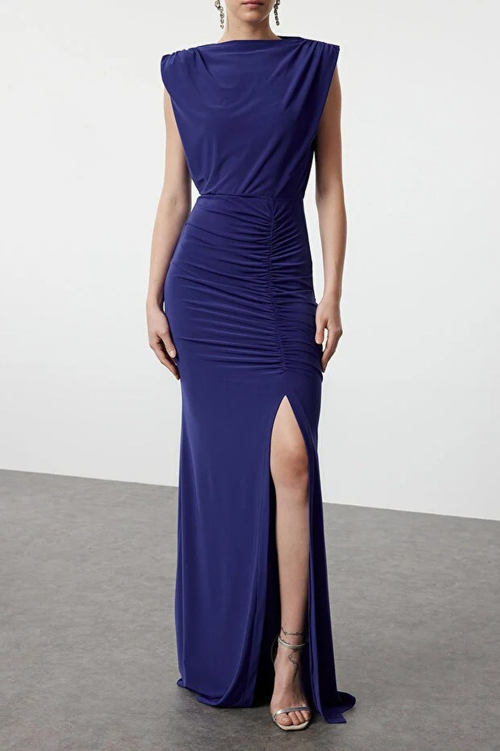 Draped Woven Maxi Elegant Evening Dress