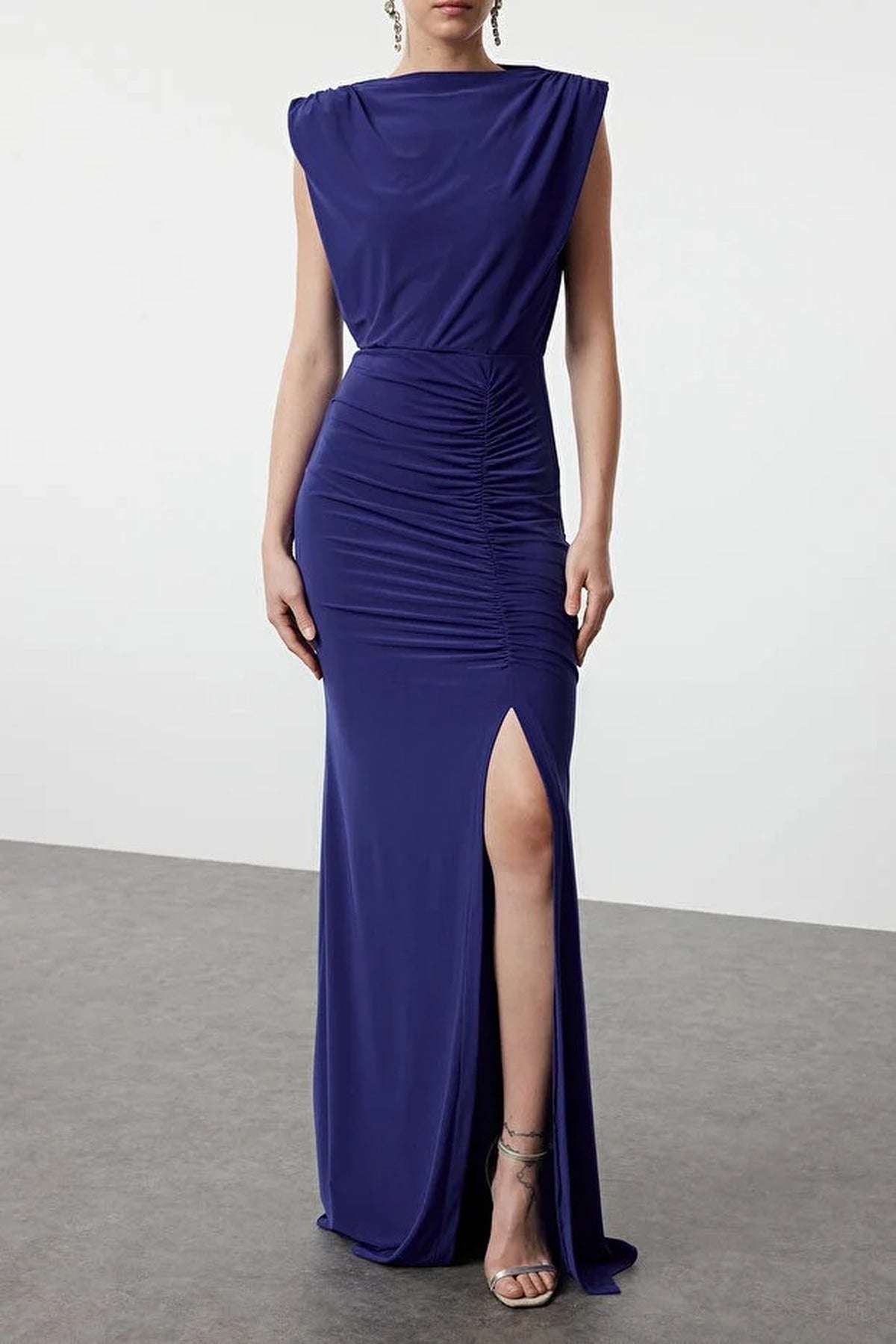 Draped Woven Maxi Elegant Evening Dress