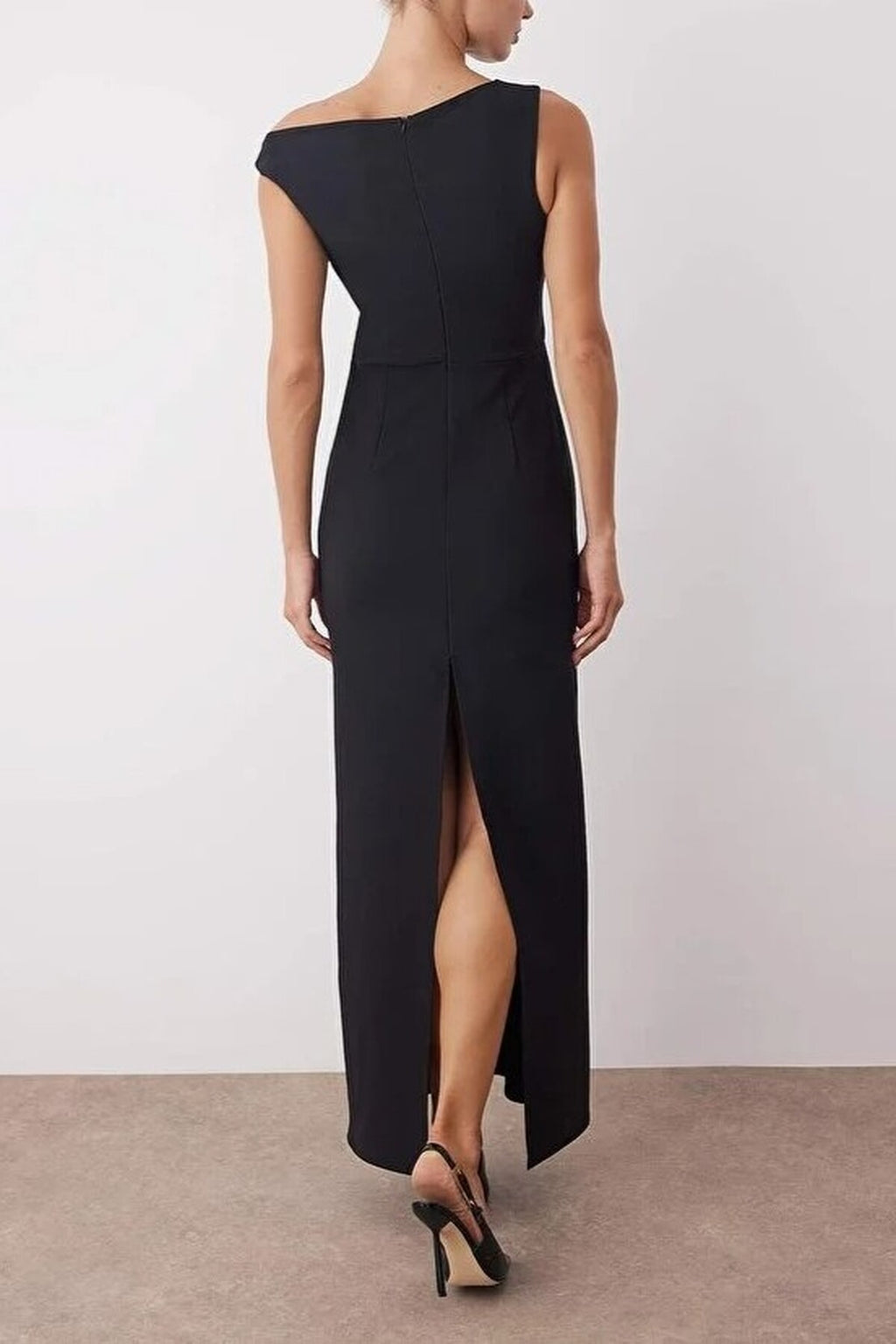 Asymmetrical Collar Maxi Elegant Evening Dress with Accessory Detail