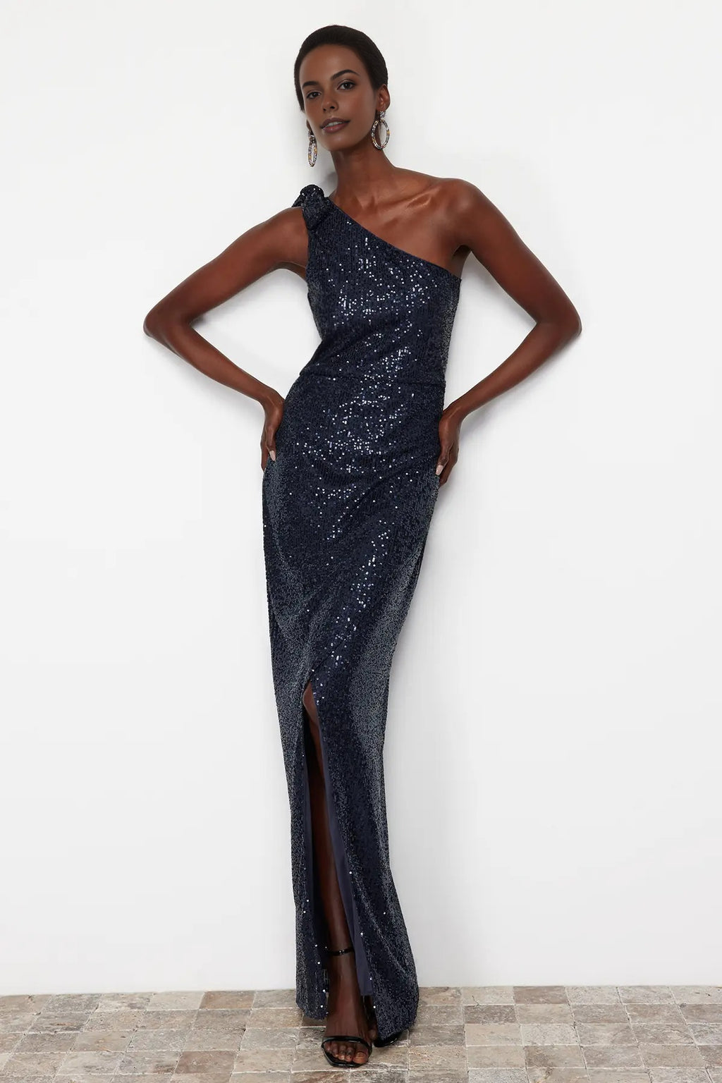 One Sleeve Sequin Long Elegant Evening Dress