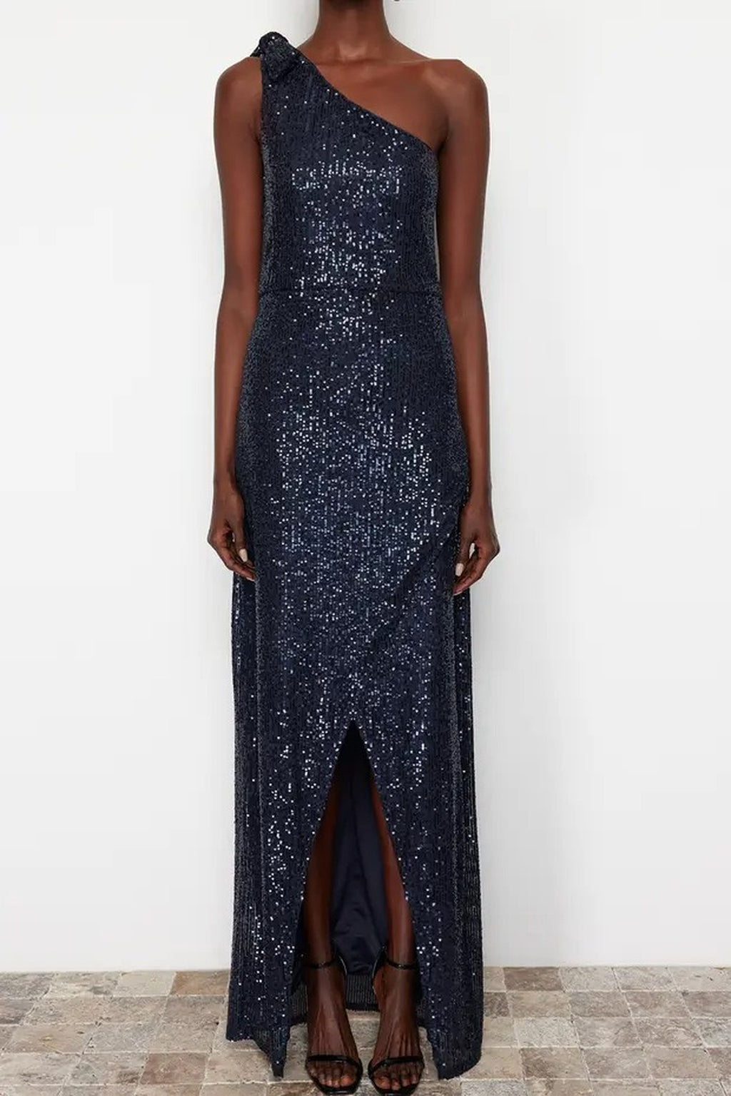 One Sleeve Sequin Long Elegant Evening Dress