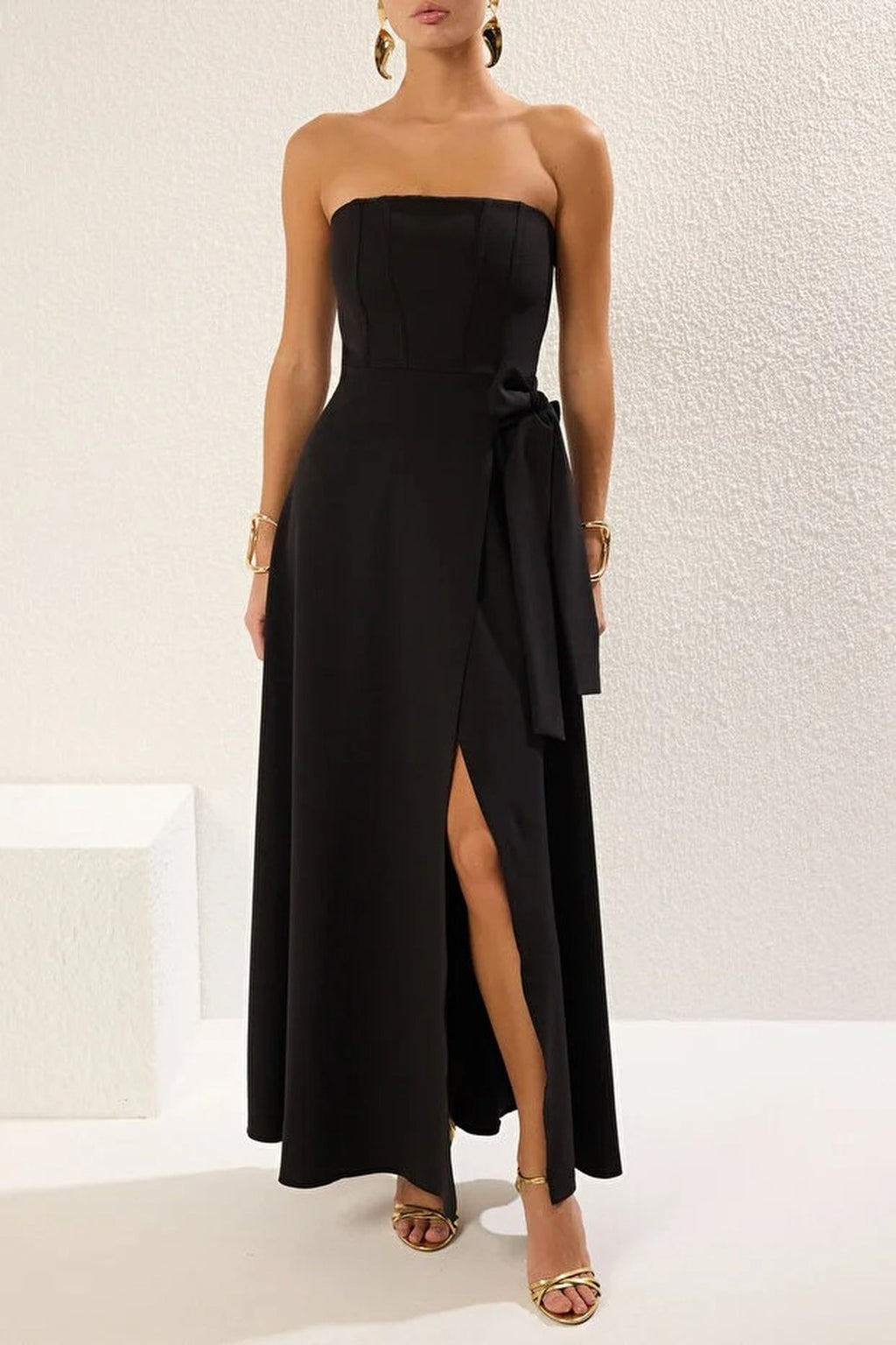 Strapless Long Elegant Evening Dress with Back Detail