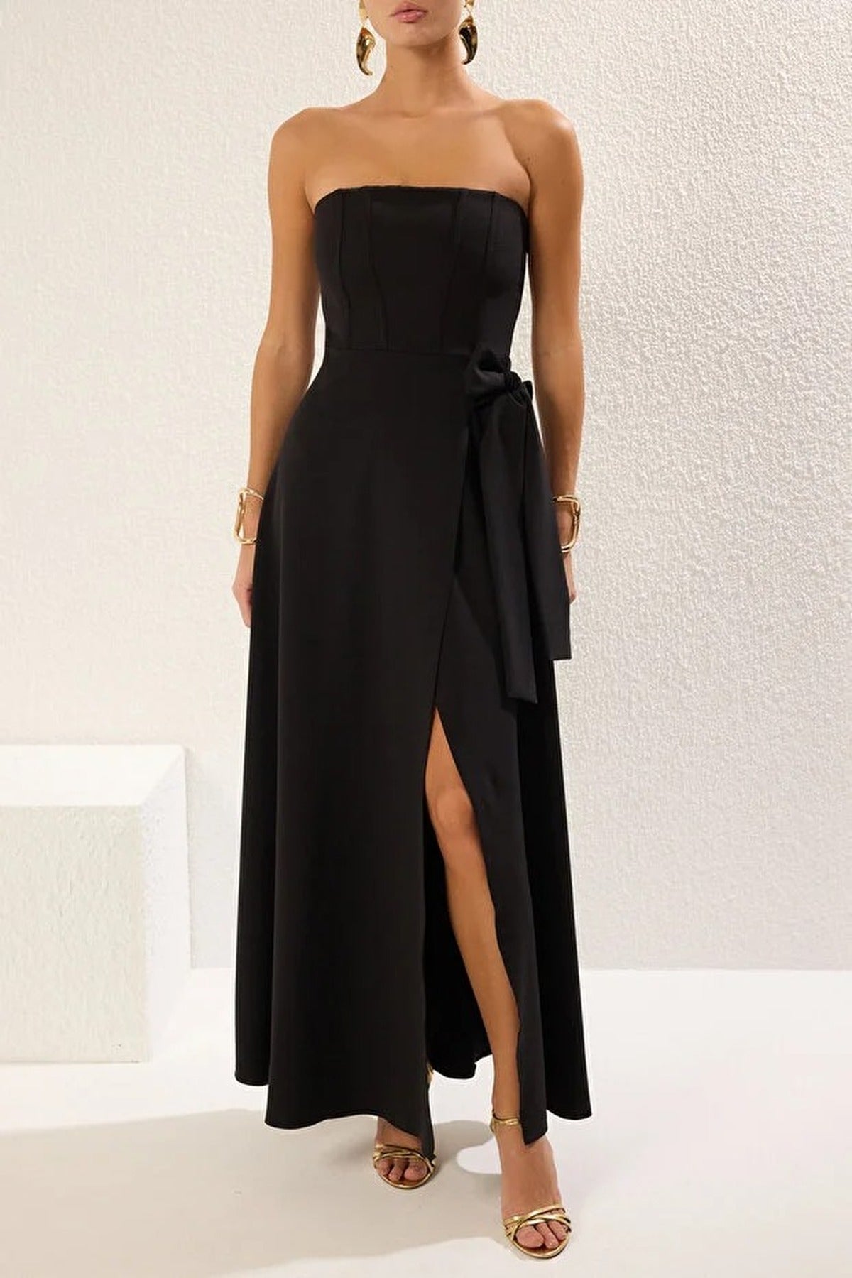 Strapless Long Elegant Evening Dress with Back Detail