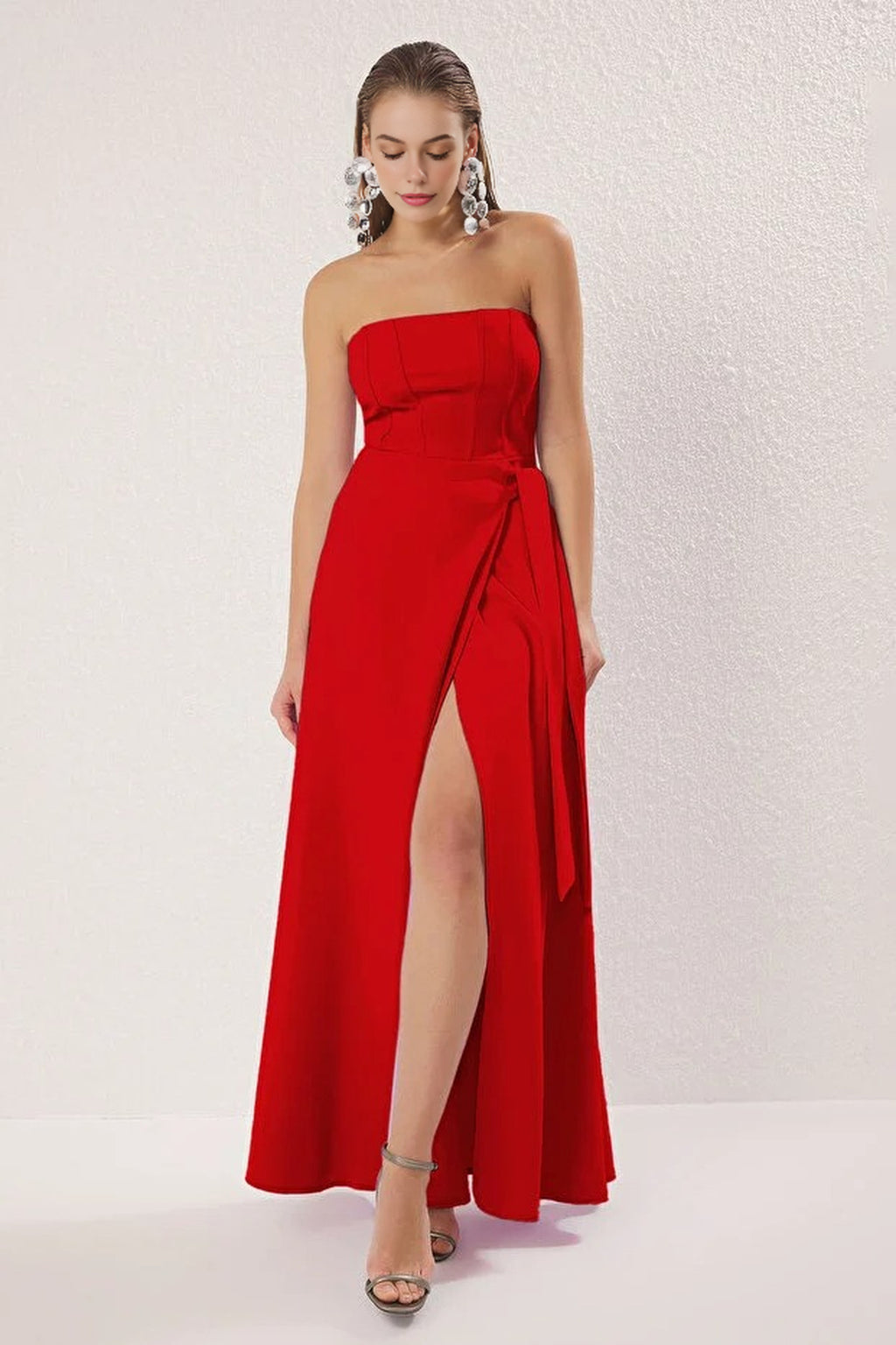 Strapless Long Elegant Evening Dress with Back Detail