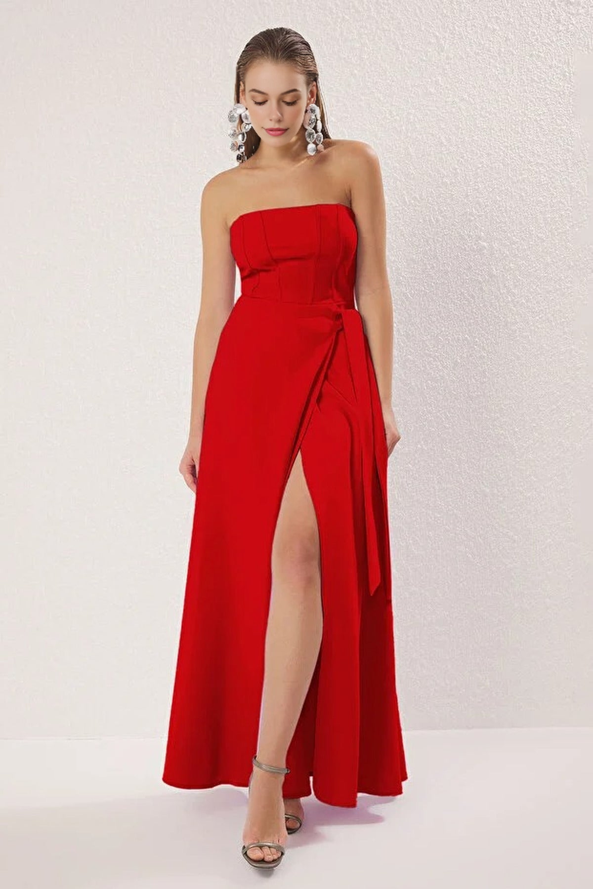 Strapless Long Elegant Evening Dress with Back Detail